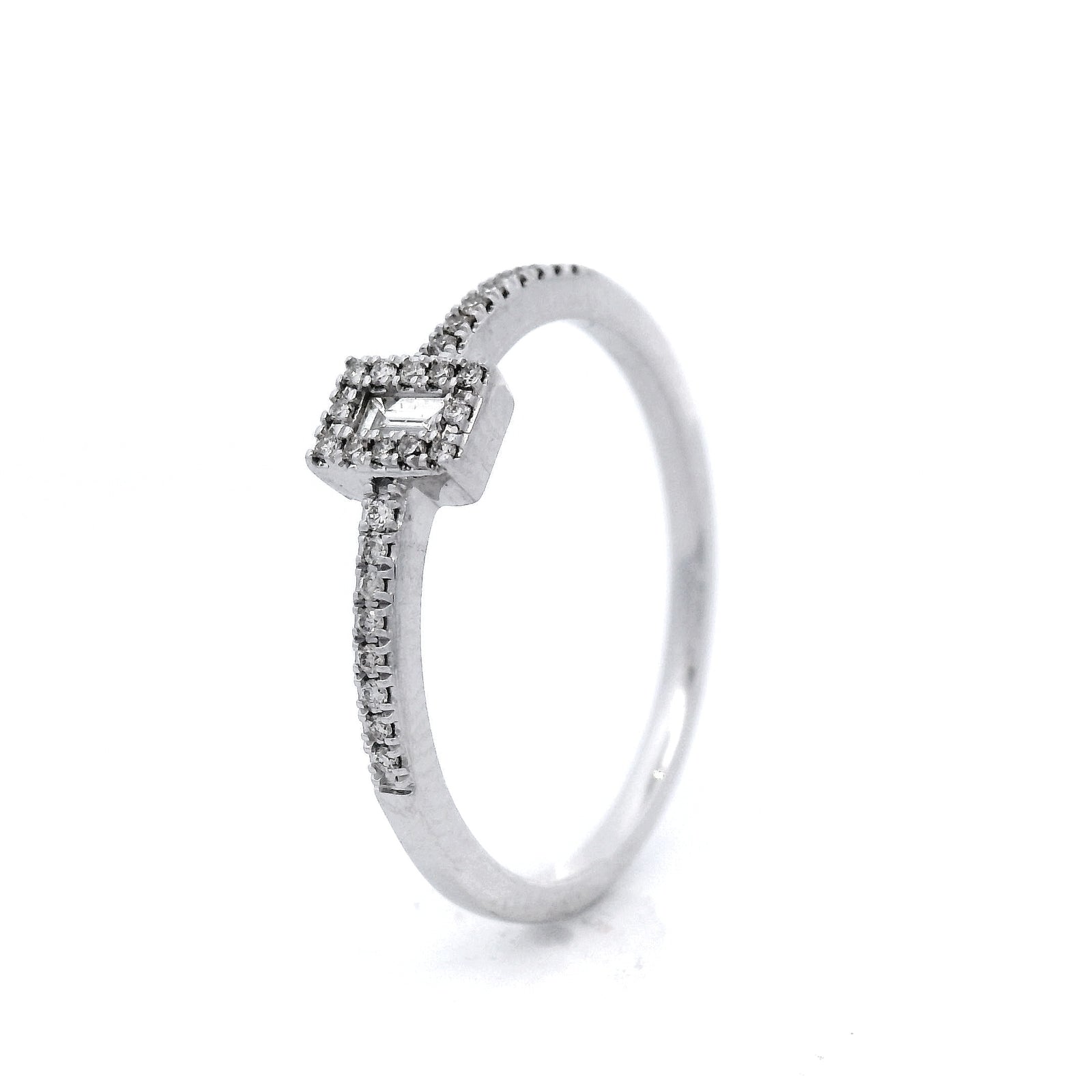Baguette & Round Diamond Dress Ring Set in White Gold