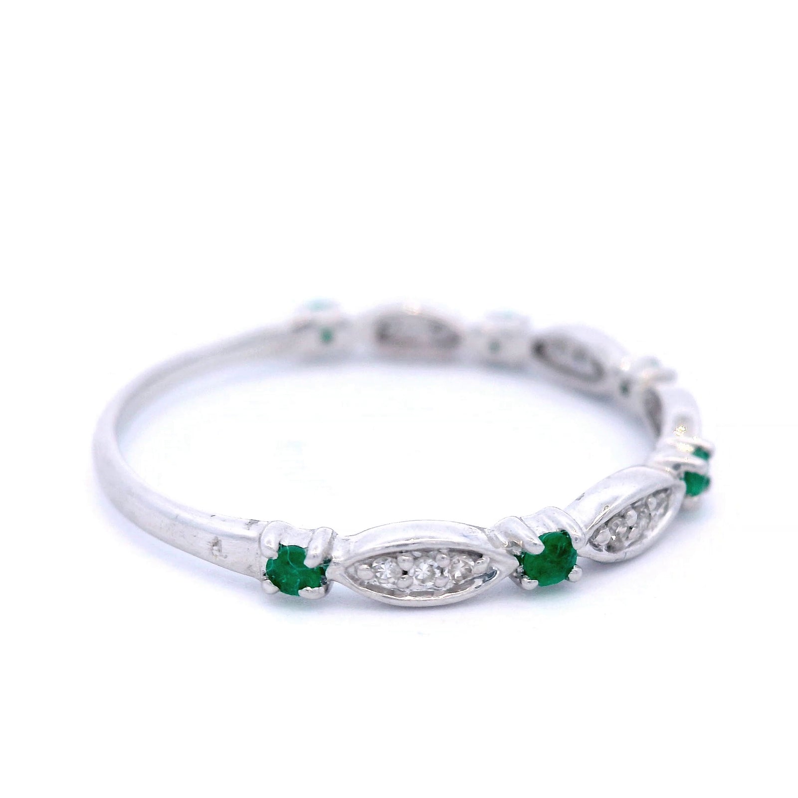 White Gold Diamond and Emerald Dress Ring