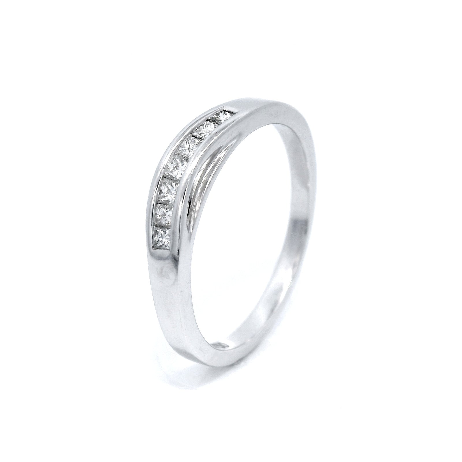 Diamond Princess Cut Channel Set Curved Eternity Ring in White Gold