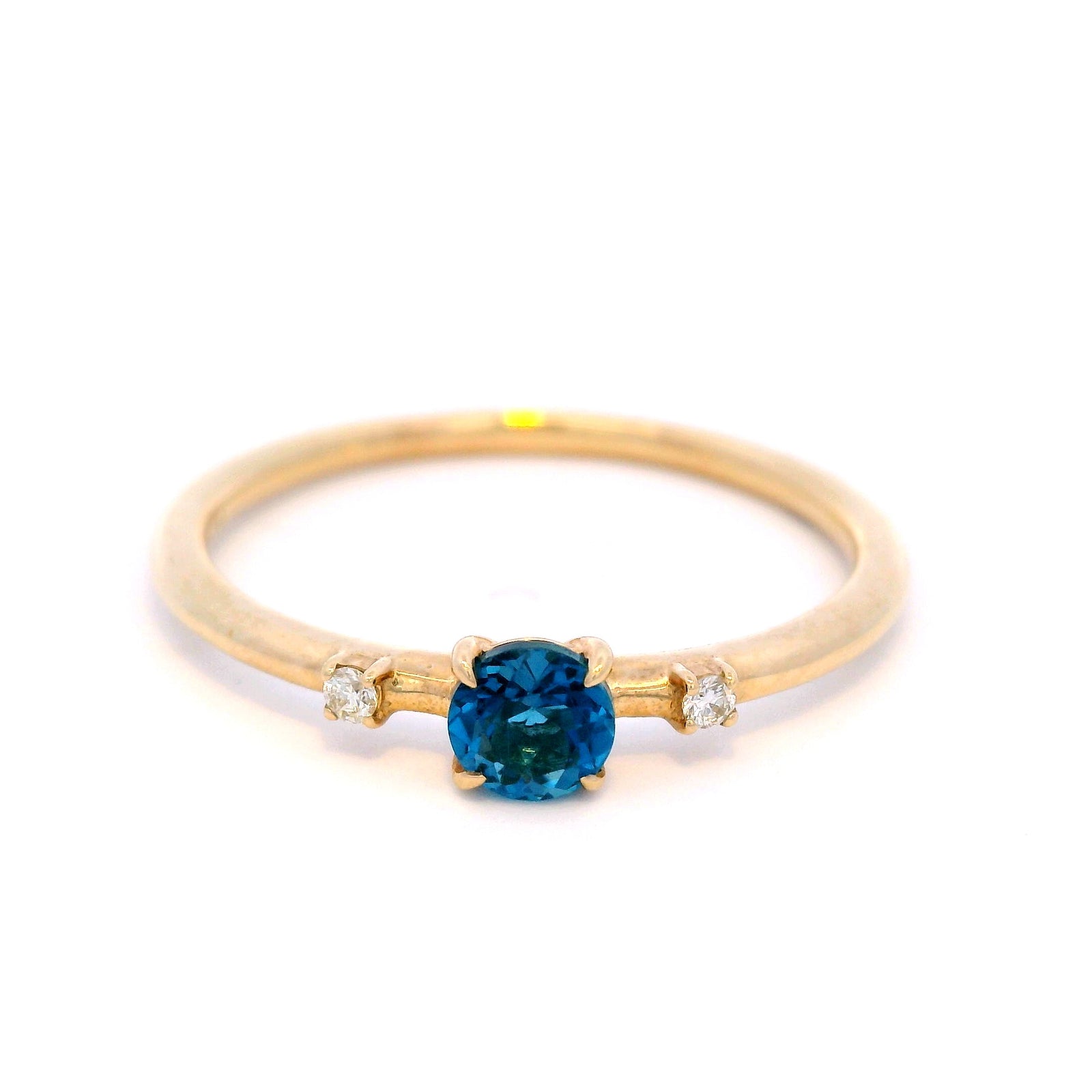 London Blue Topaz and Diamond Ring in 9ct Yellow Gold