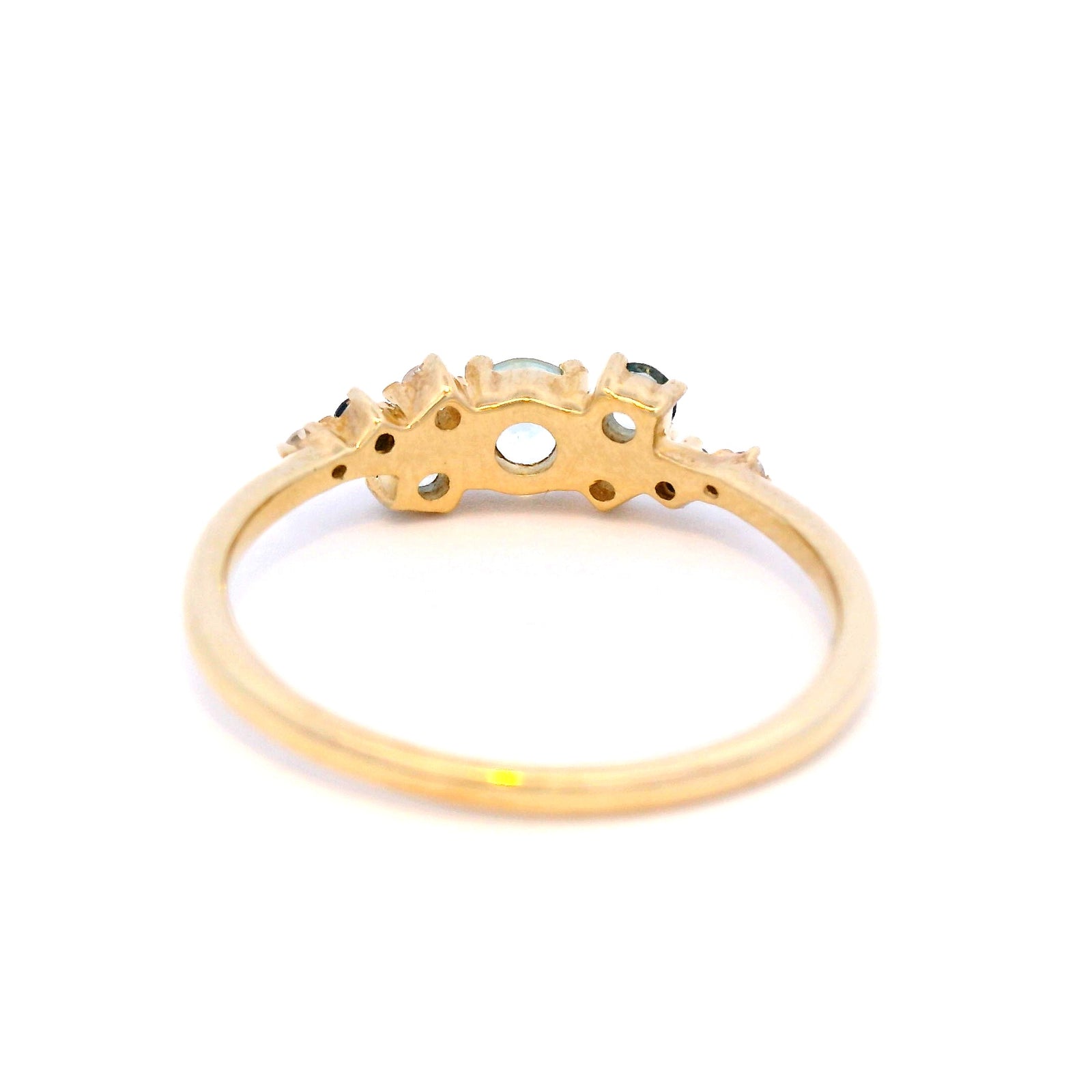 Aquamarine, Ceylon Sapphire and Diamond Set Ring in 9 Carat Yellow Gold