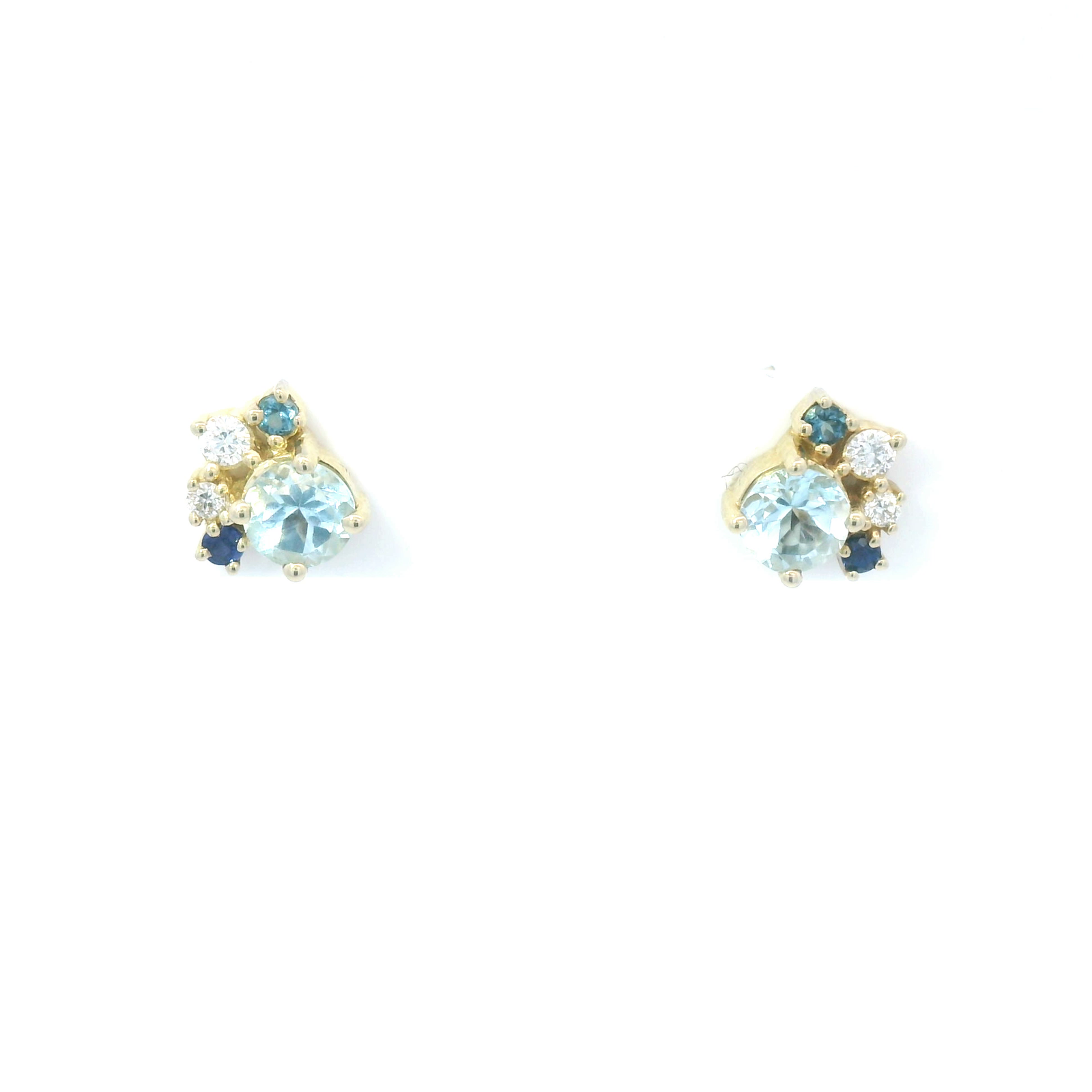 Diamond and Aquamarine Stud Earrings in Yellow Gold