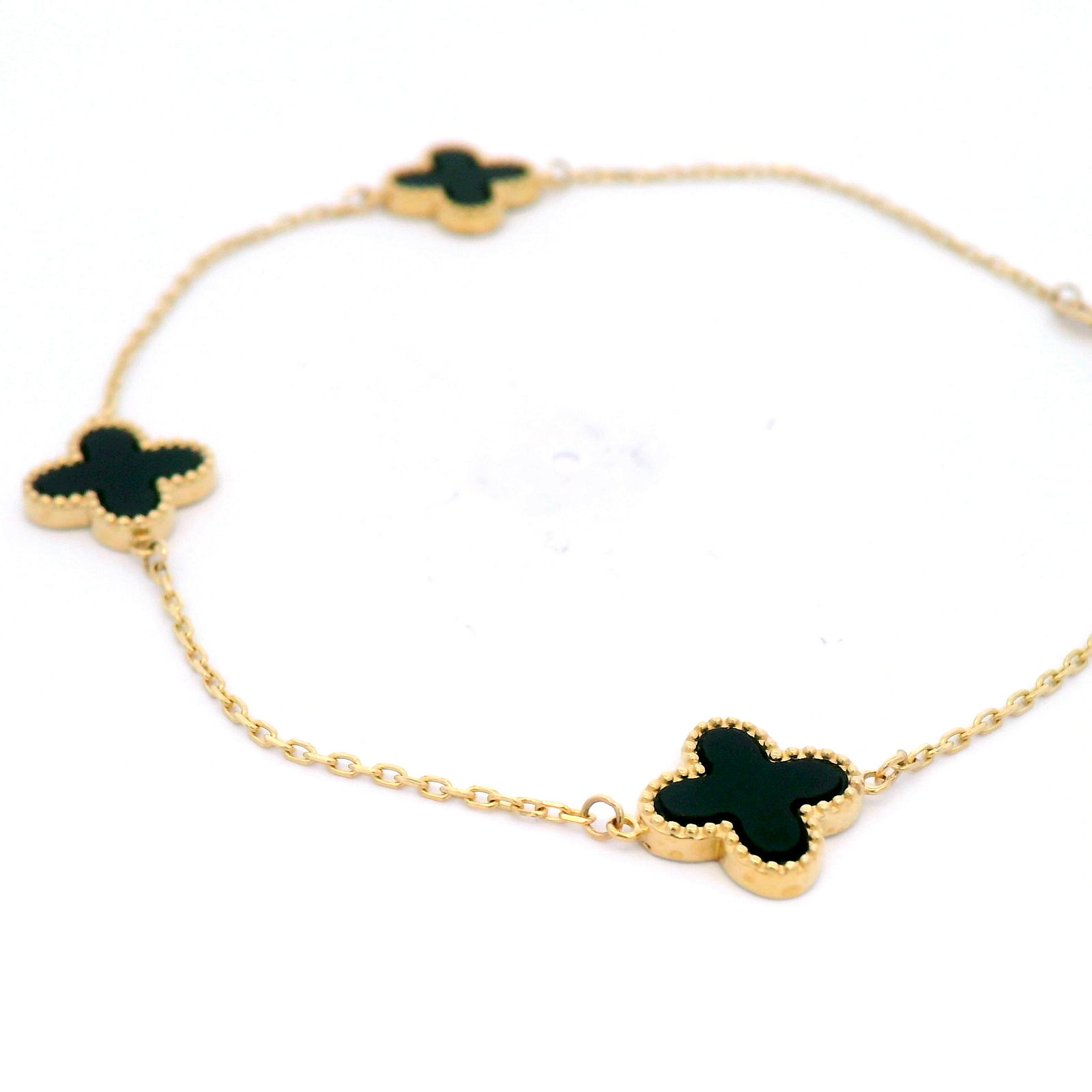 9K Yellow Gold Black Onyx Clover Bracelet