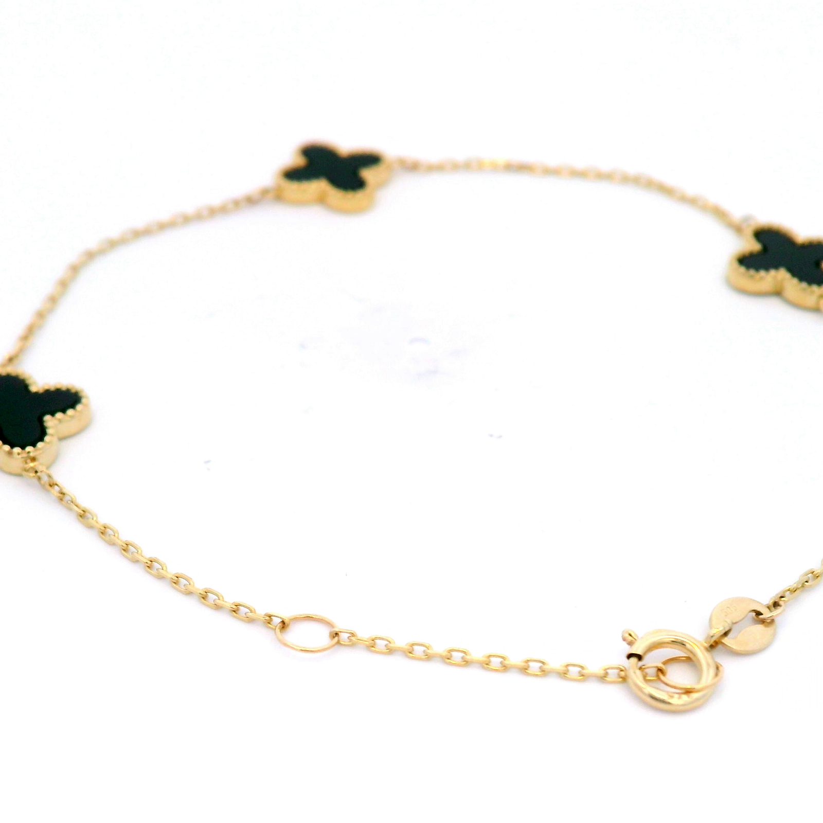 9K Yellow Gold Black Onyx Clover Bracelet