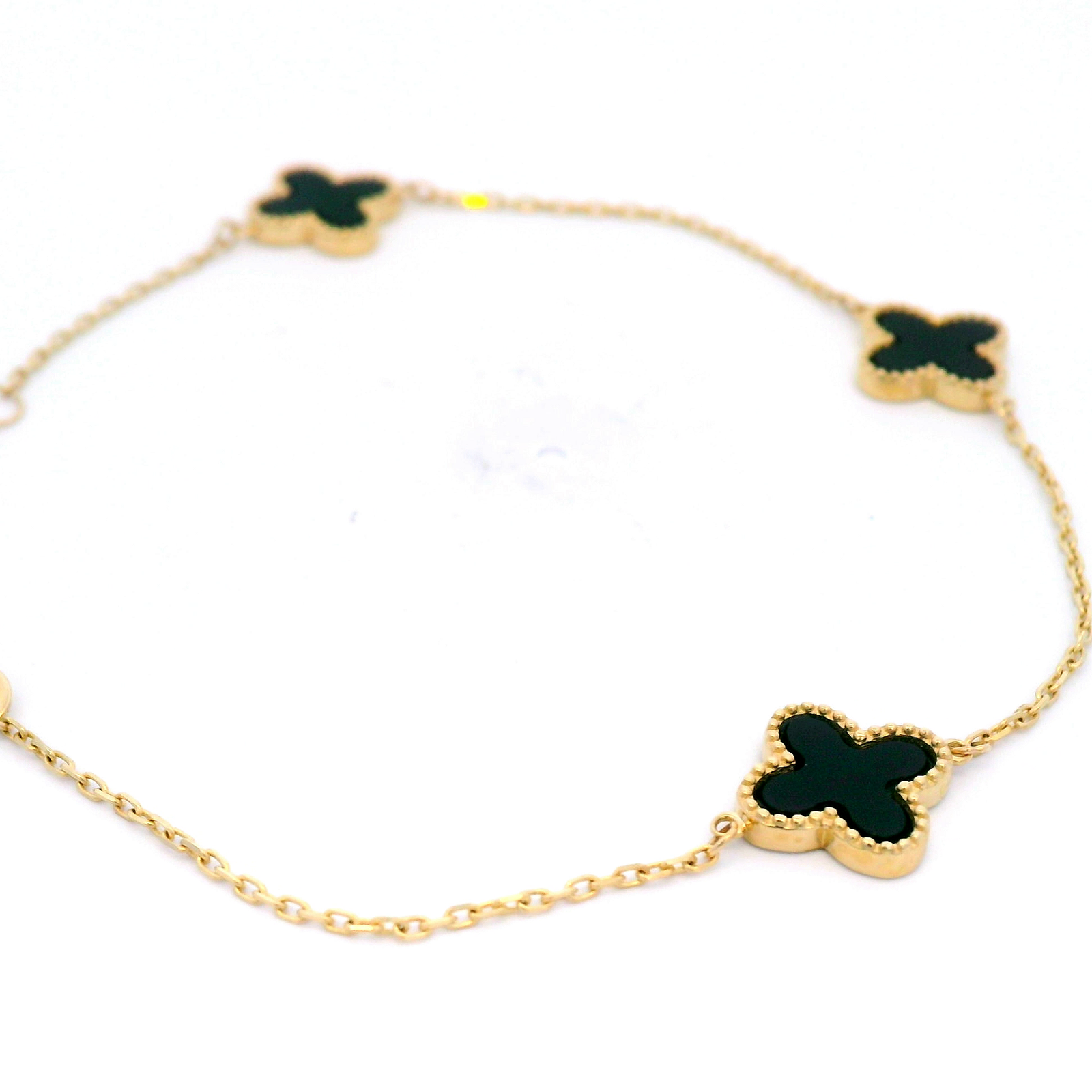 9K Yellow Gold Black Onyx Clover Bracelet