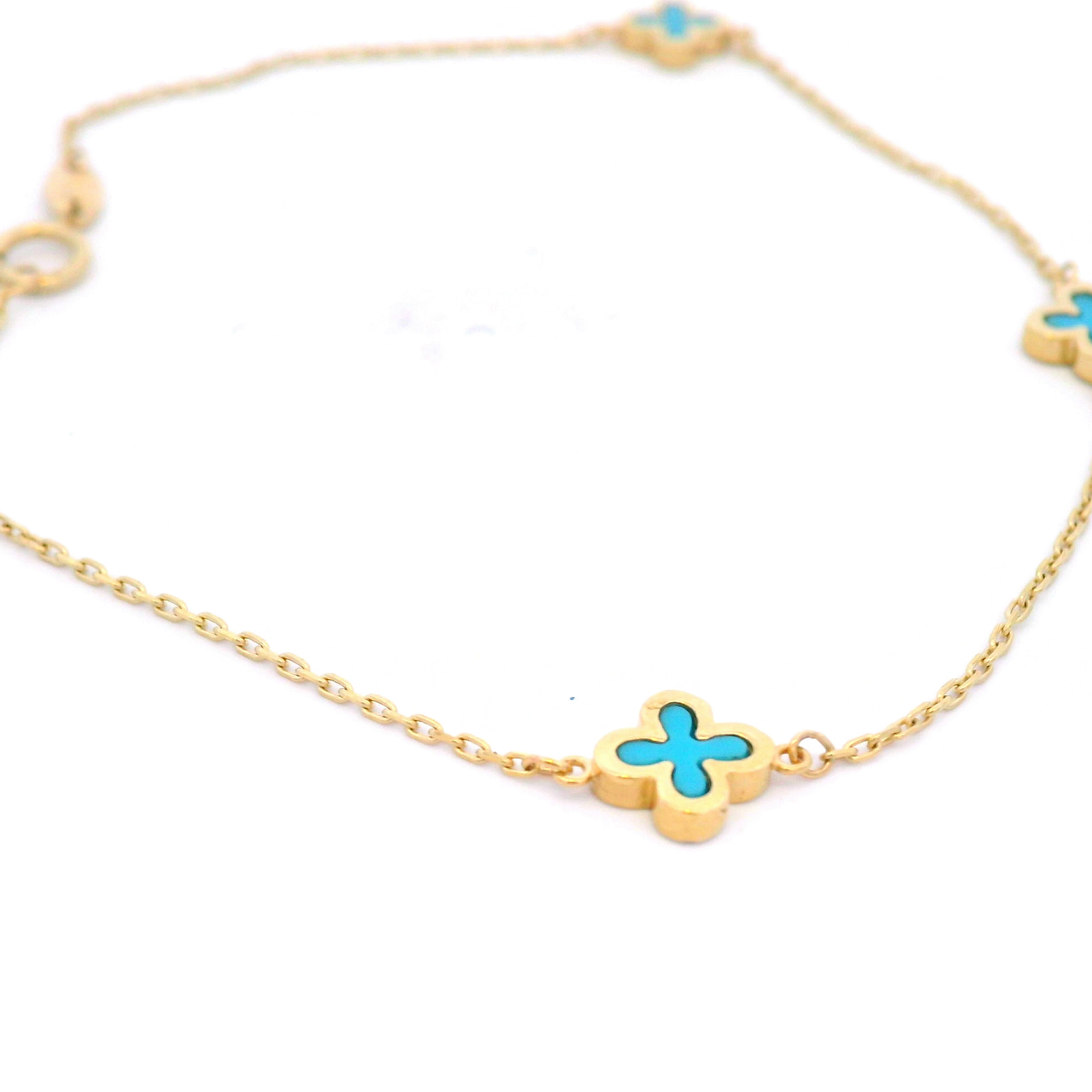 Designer 9CT Yellow Gold Turquoise Petal Bracelet