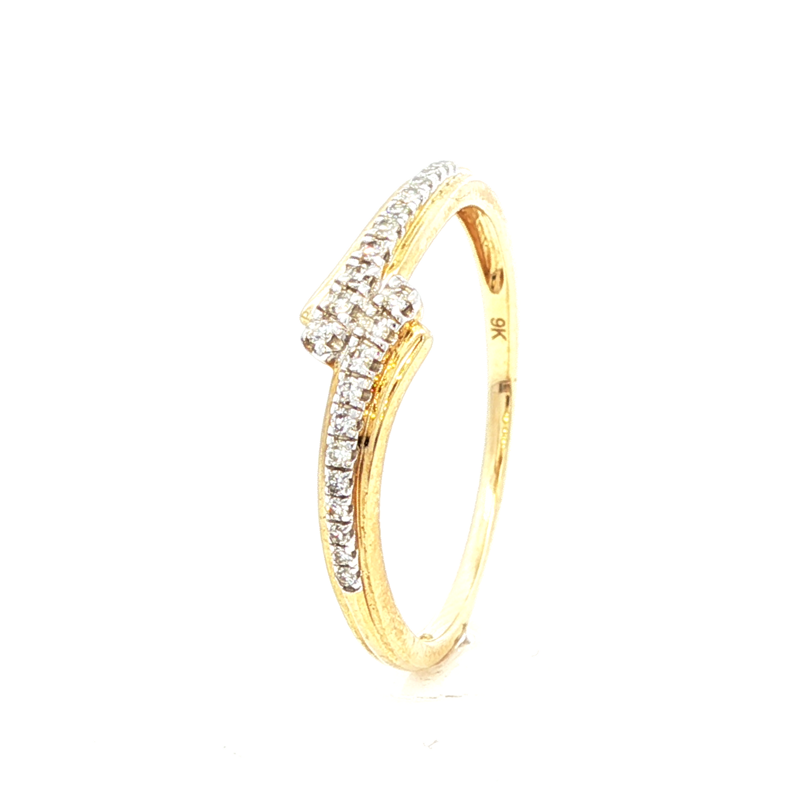 Diamond Cross Over Ring In 9K Yellow Gold