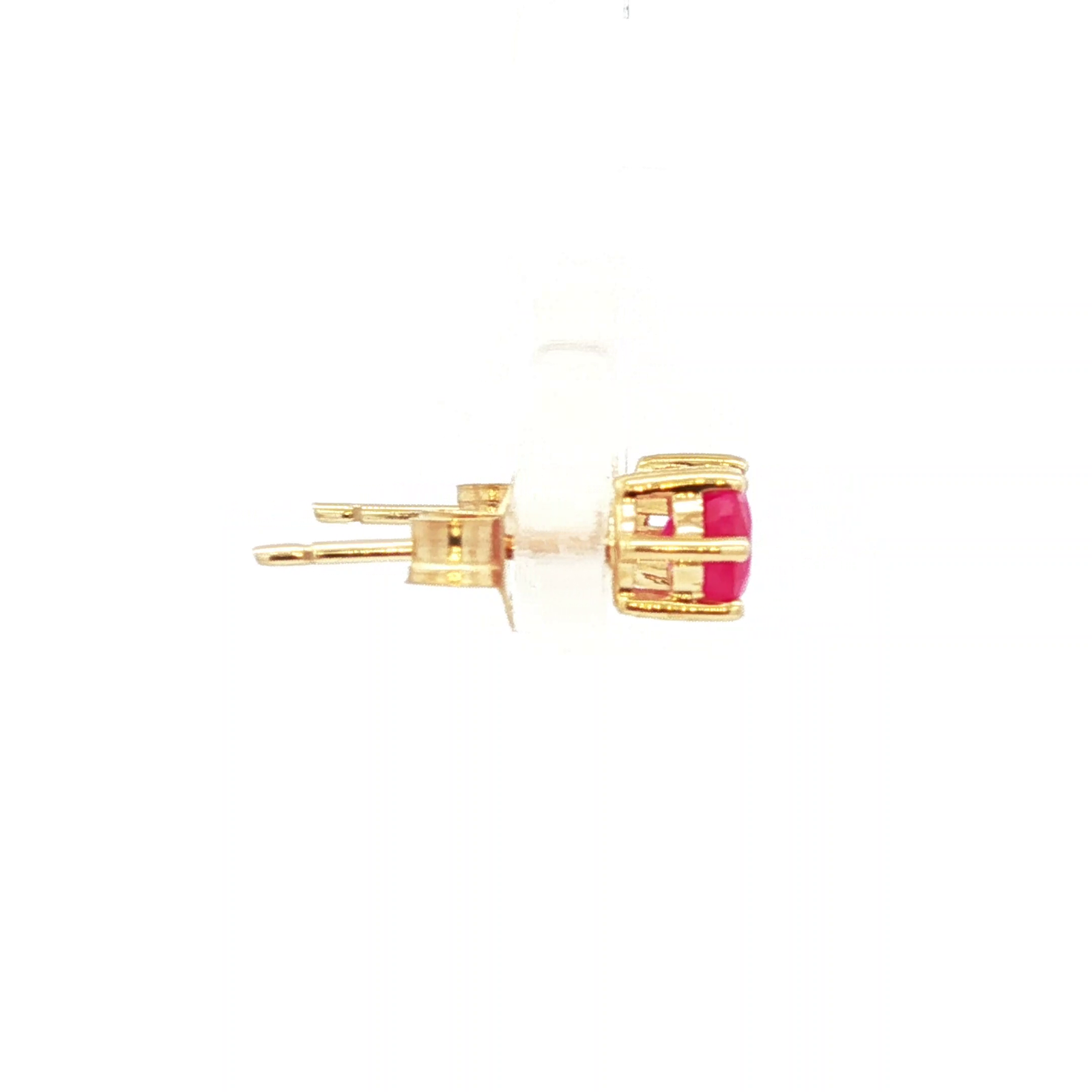 Gold Stud Earrings with Cabochon Red Ruby