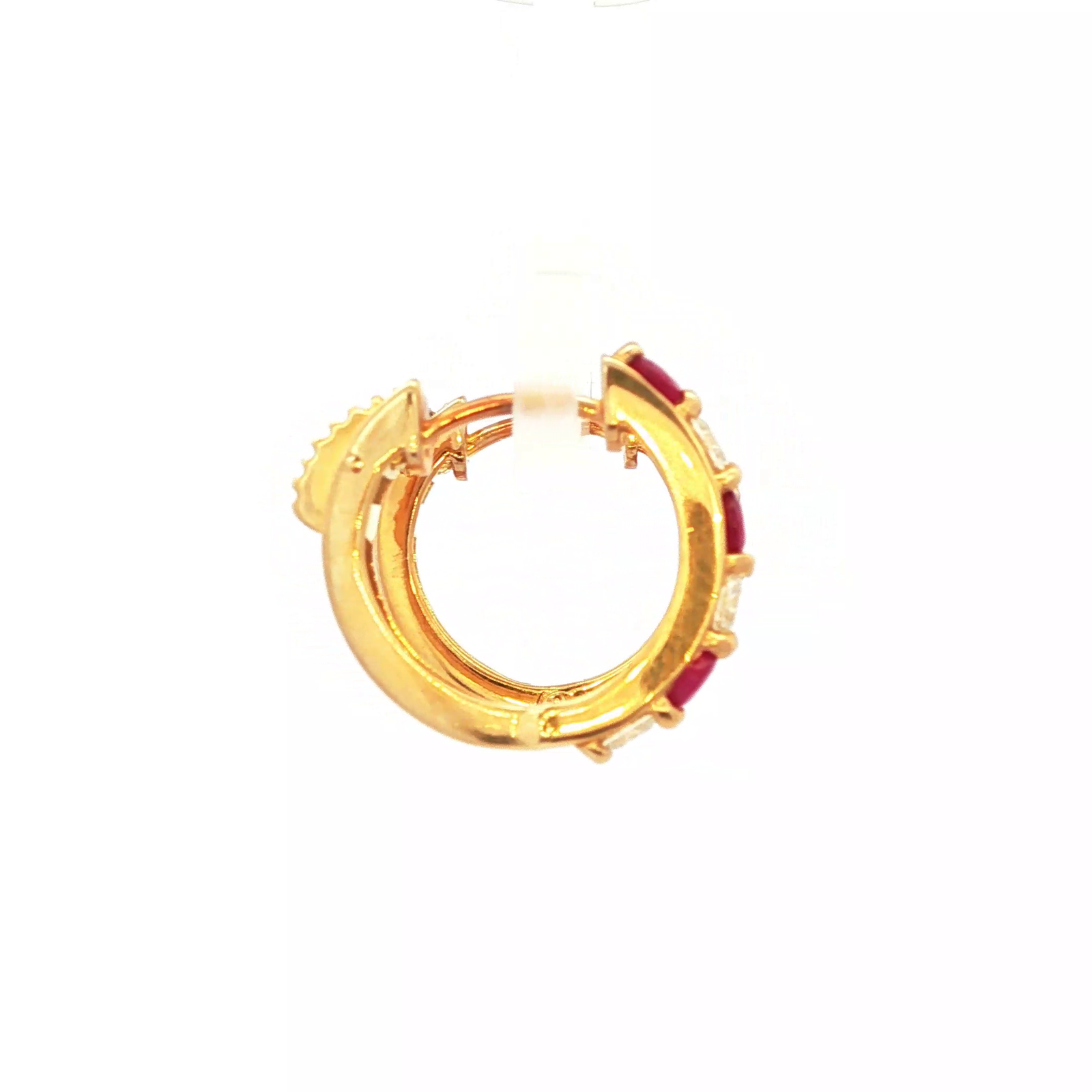 Yellow Gold Hoop Earrings with Round Cabochon Cut Rubies