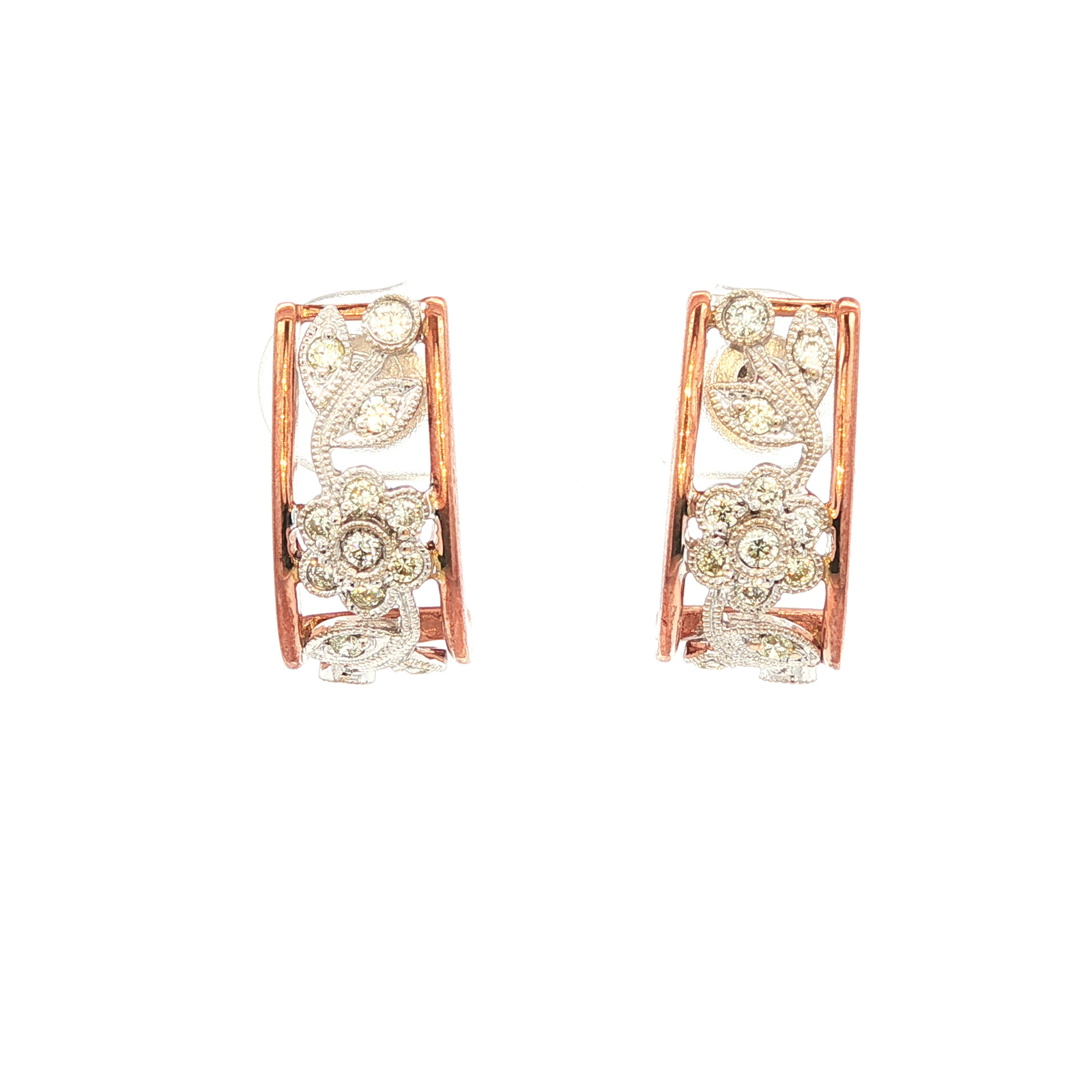 Diamond Set Filigree Earrings in Rose Gold