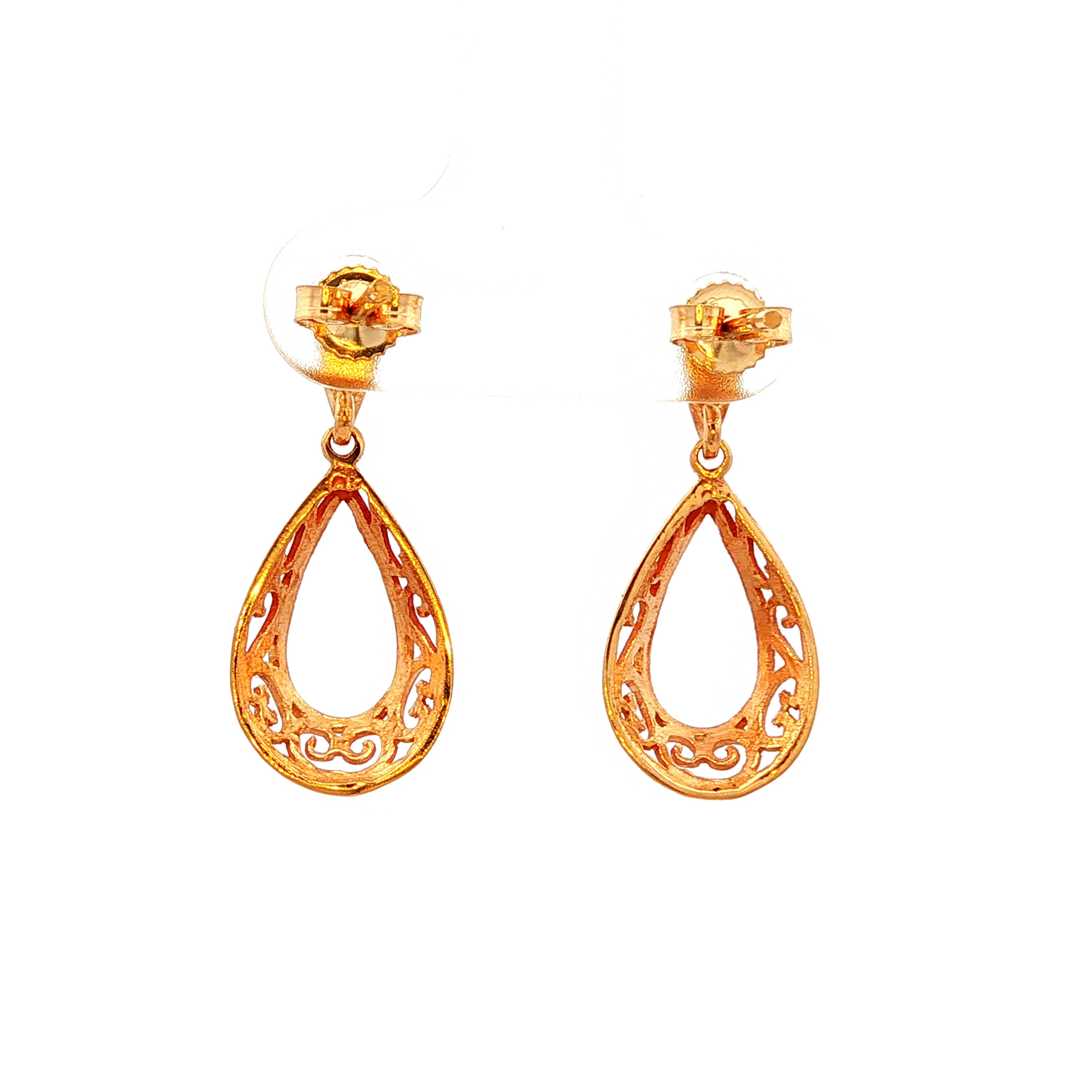 Filigree Yellow Gold Teardrop Drop Earrings