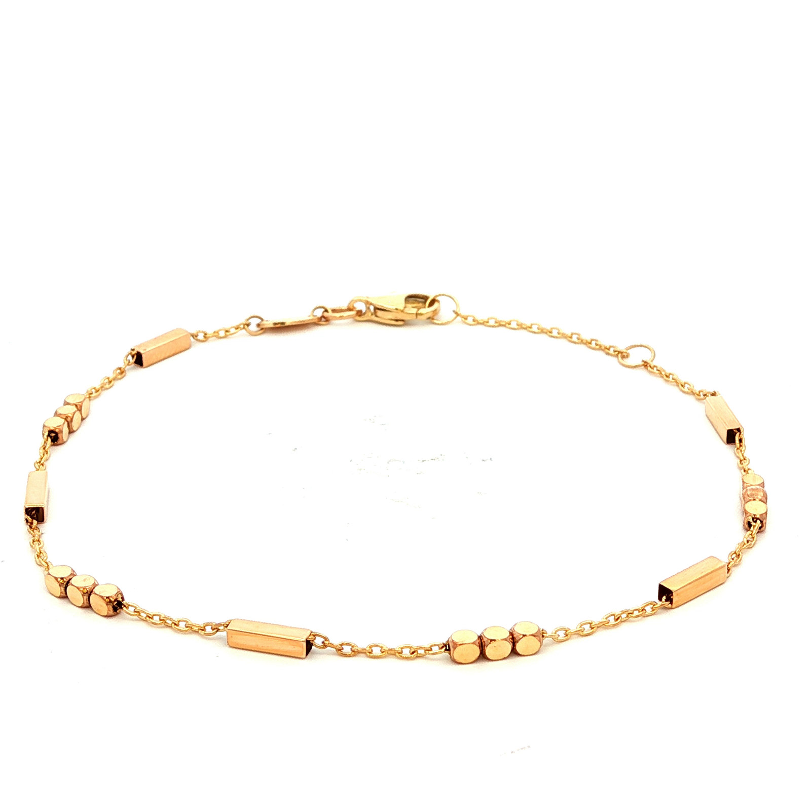 Fancy Bar & Bead Bracelet in Yellow Gold