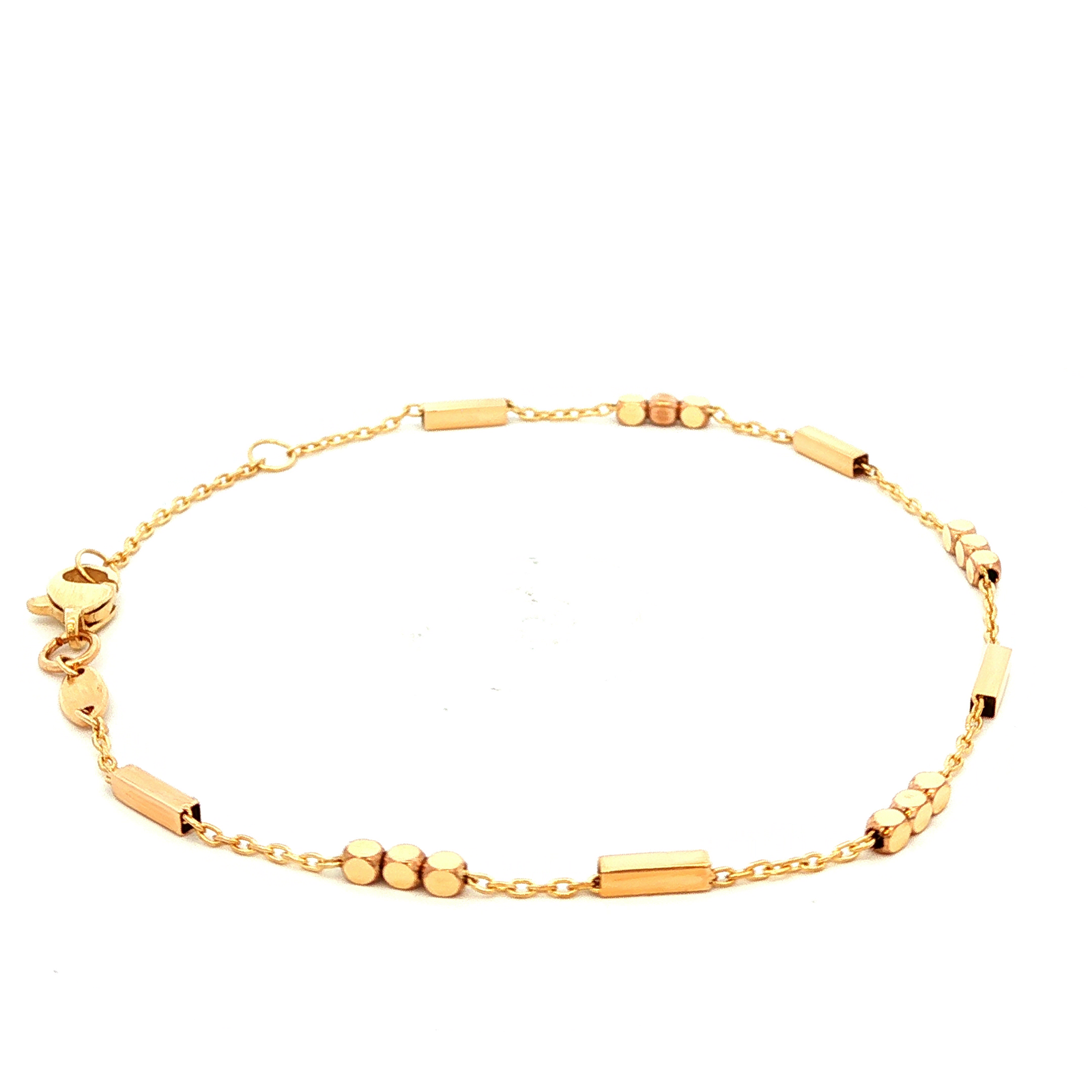 Fancy Bar & Bead Bracelet in Yellow Gold