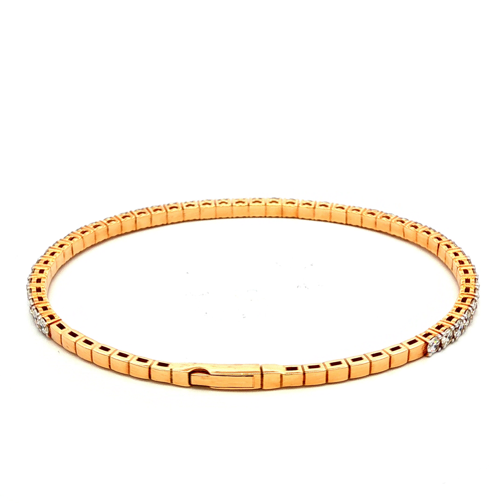 Tennis Press Clasp Bangle in Yellow Gold