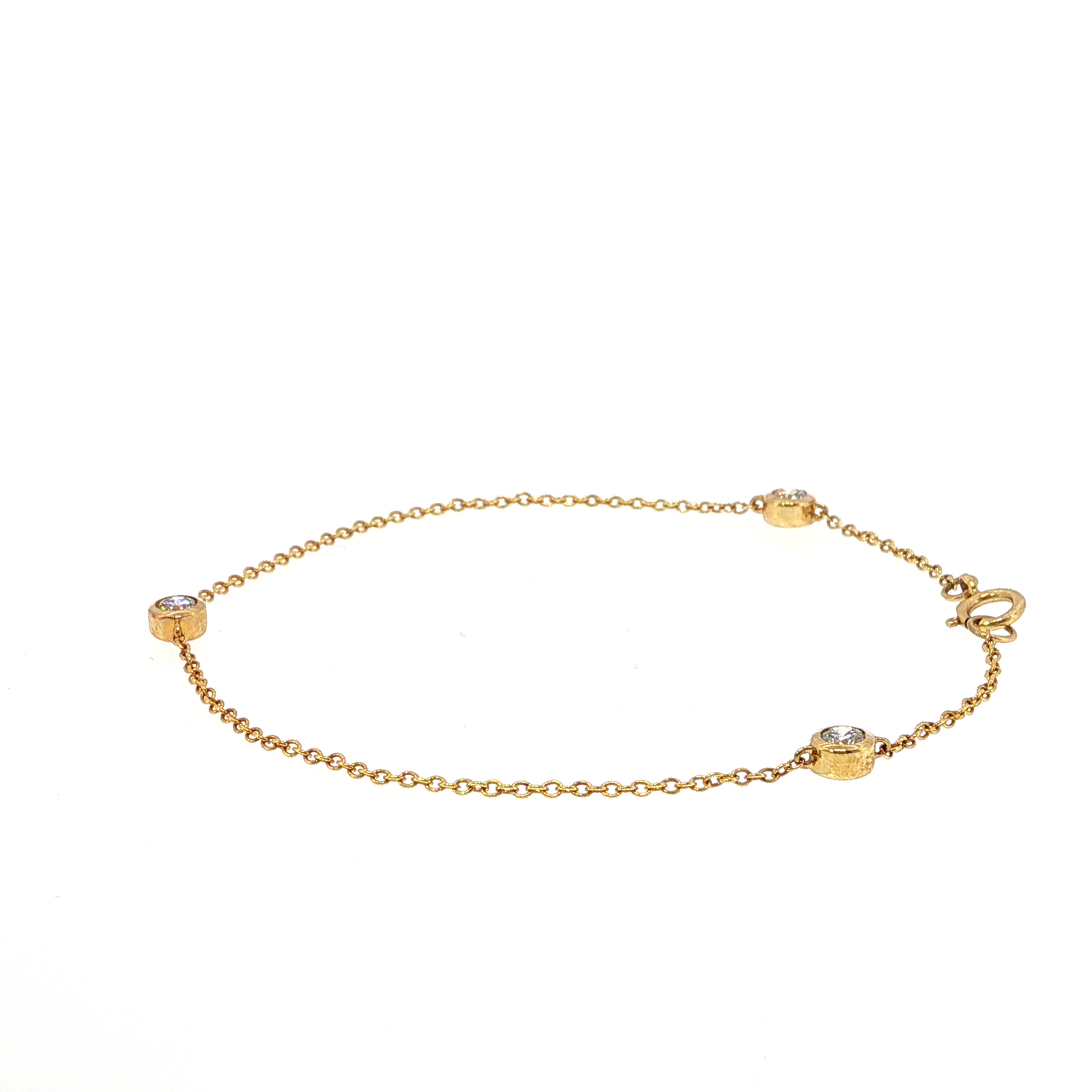 3 Station Diamond Set Bezel with Open Back Bracelet in Yellow Gold