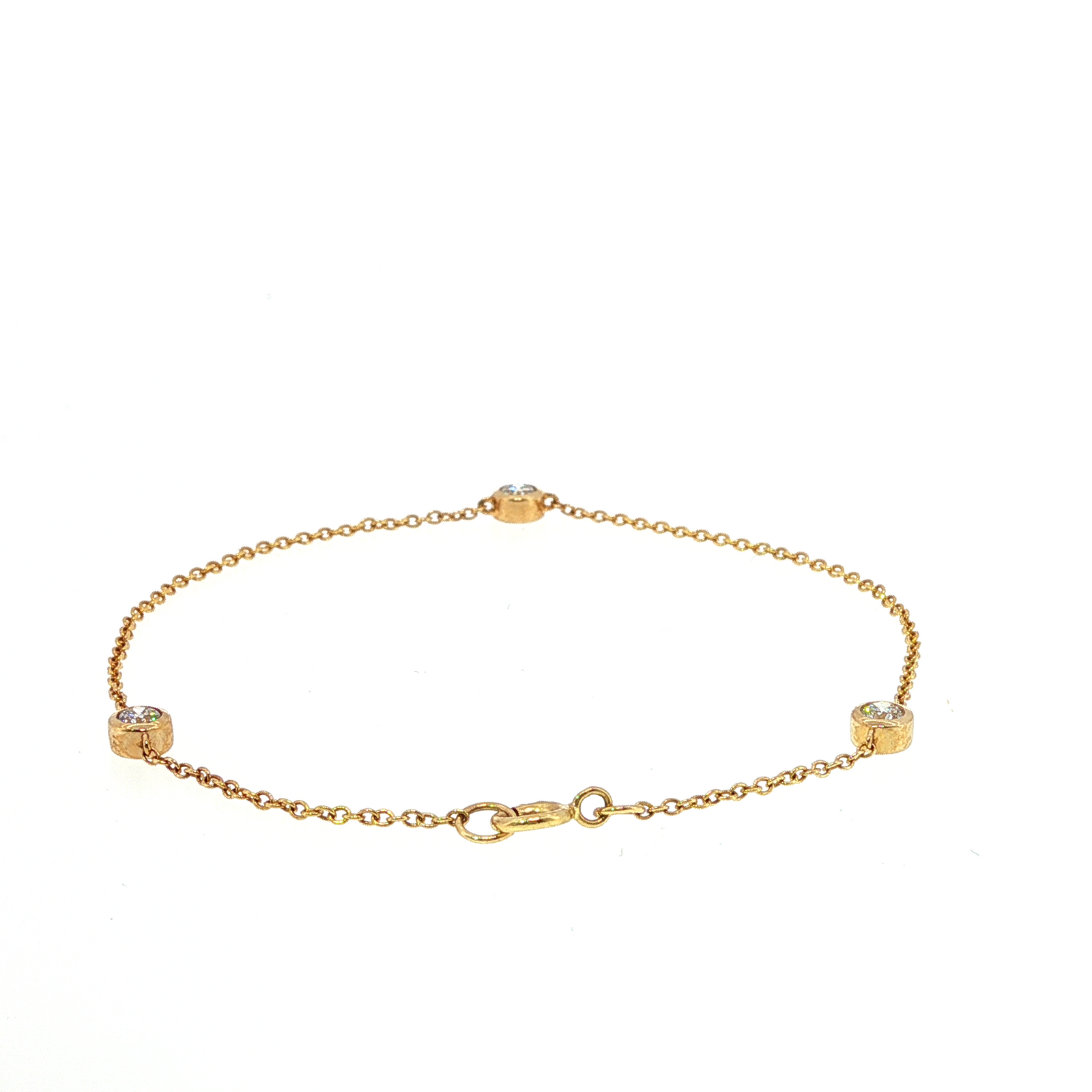 3 Station Diamond Set Bezel with Open Back Bracelet in Yellow Gold