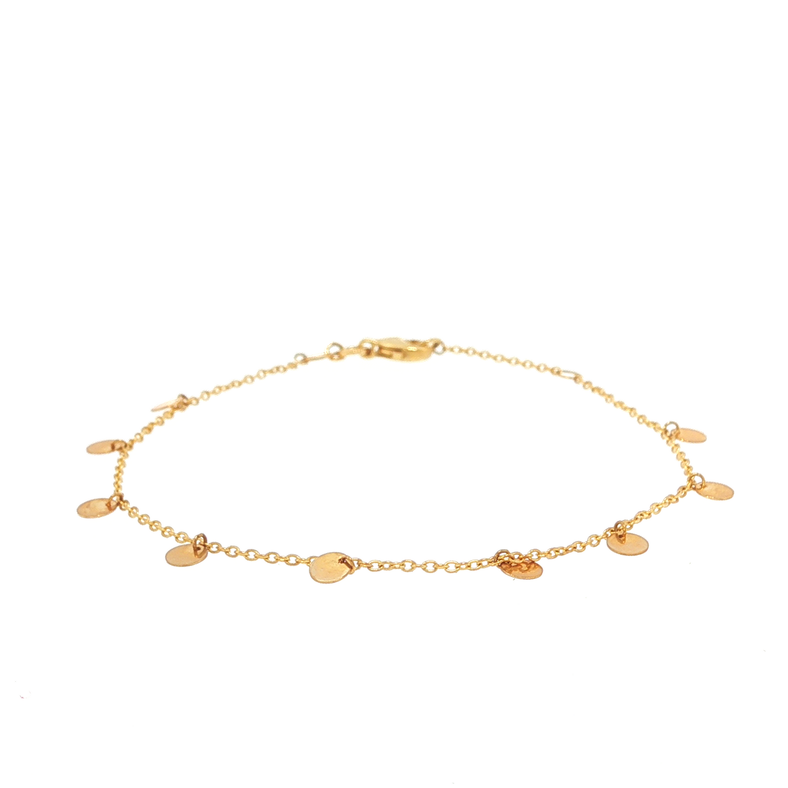 Small Hanging Disc Bracelet in Yellow Gold