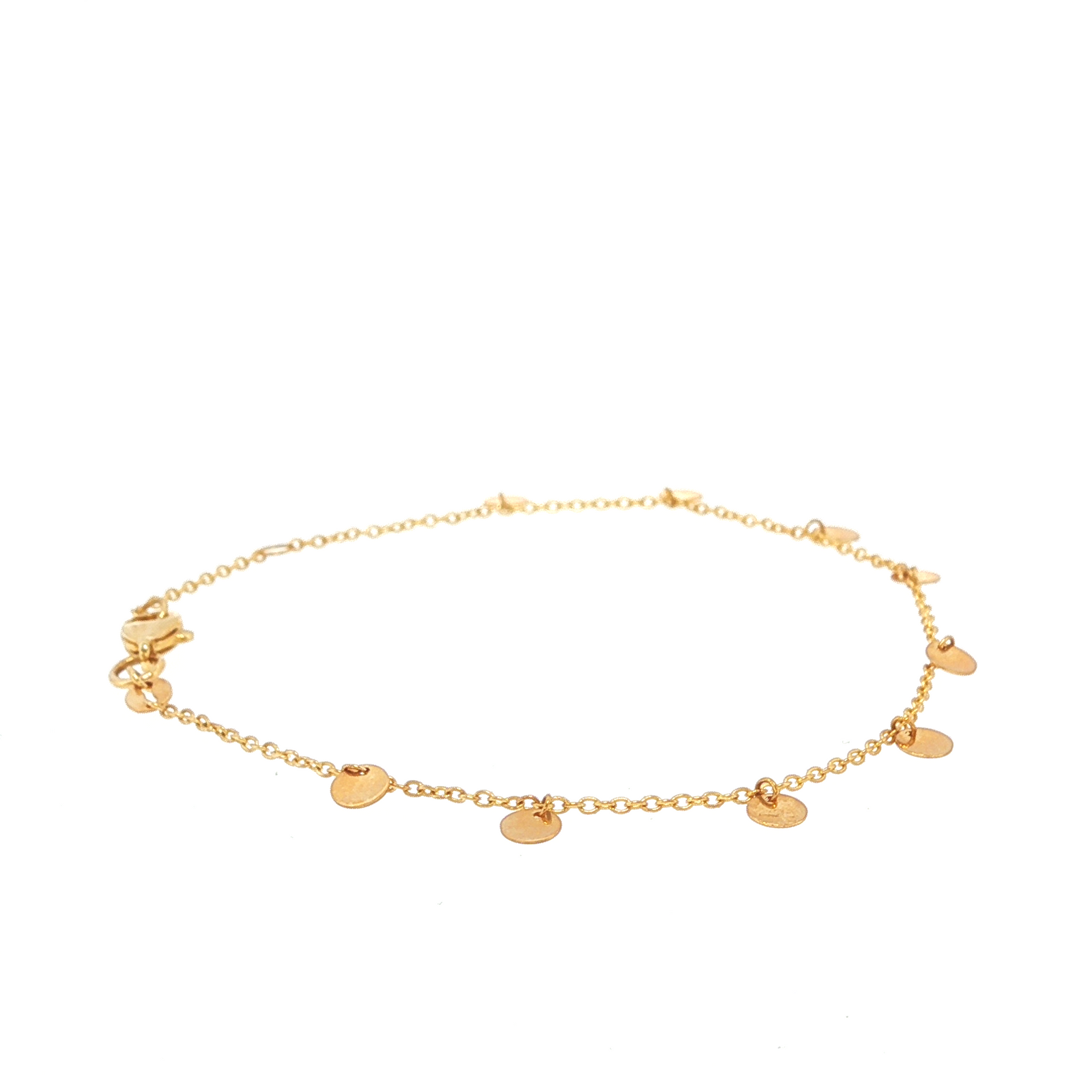 Small Hanging Disc Bracelet in Yellow Gold