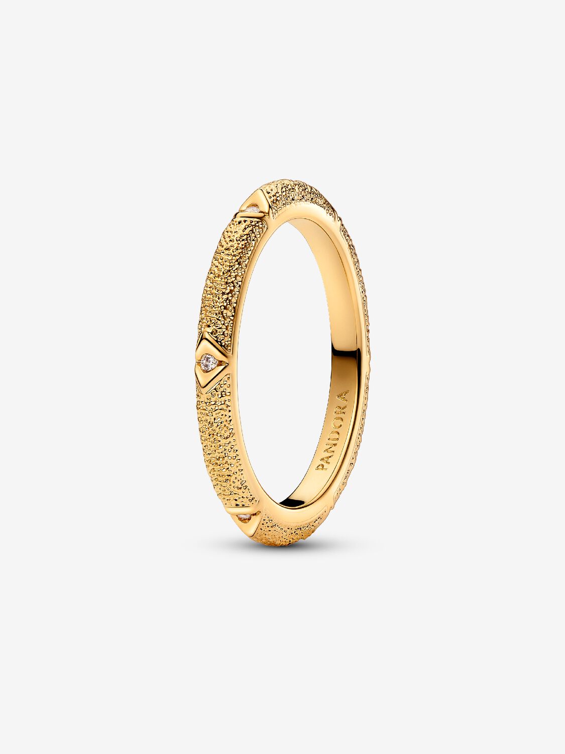 Texture sterling silver ring with clear cubic zirconia