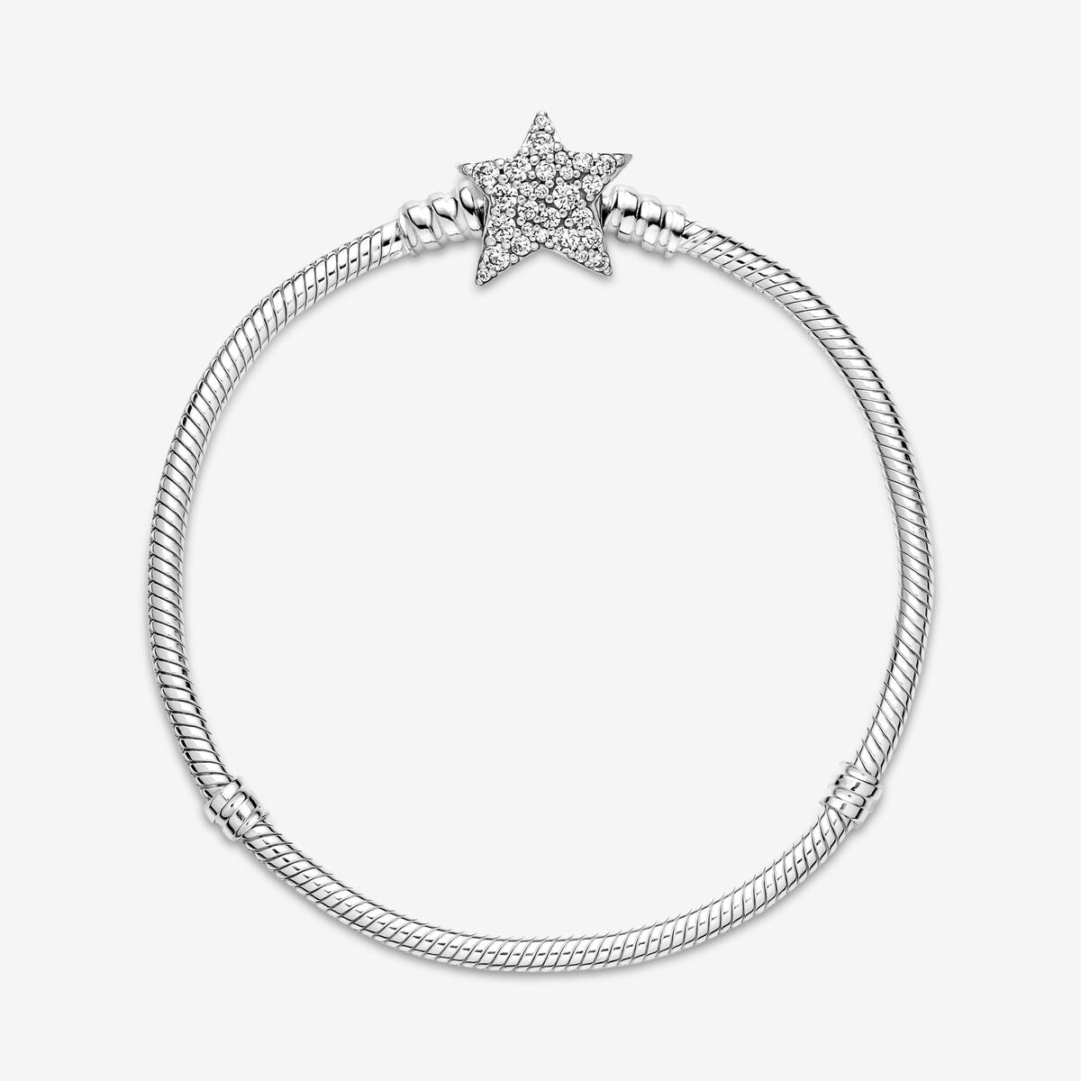 Snake chain sterling silver bracelet with star clasp and clear cubic zirconia
