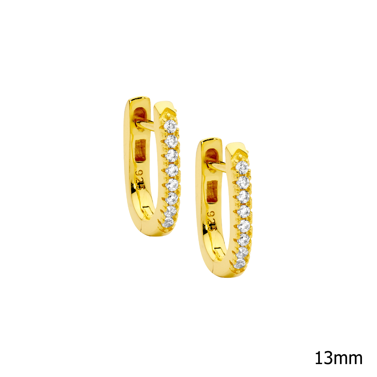 Ellani SS WH CZ 13mm Oval Hoop Earrings W/ Gold Plating
