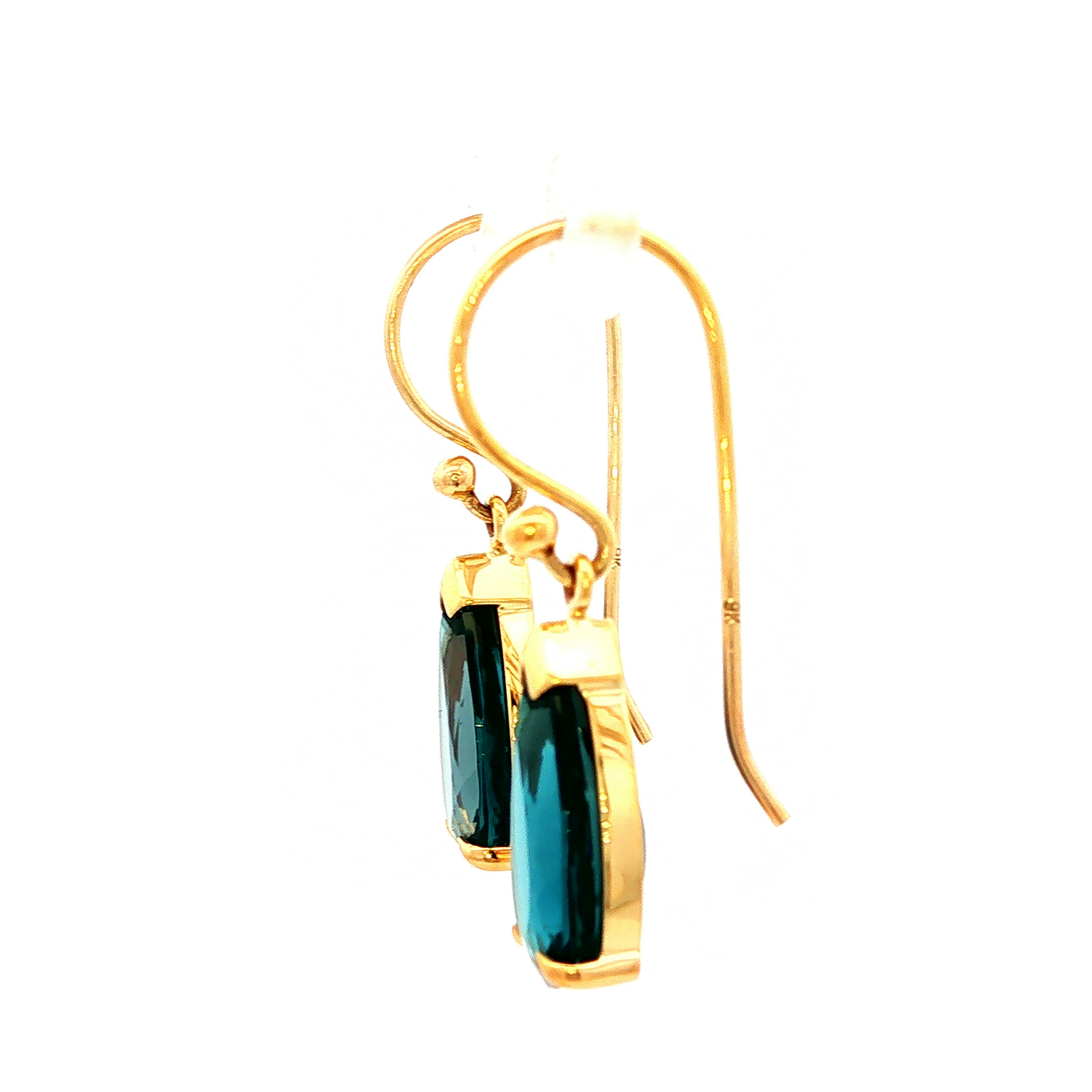 London Blue Tear Drop Earrings in Yellow Gold