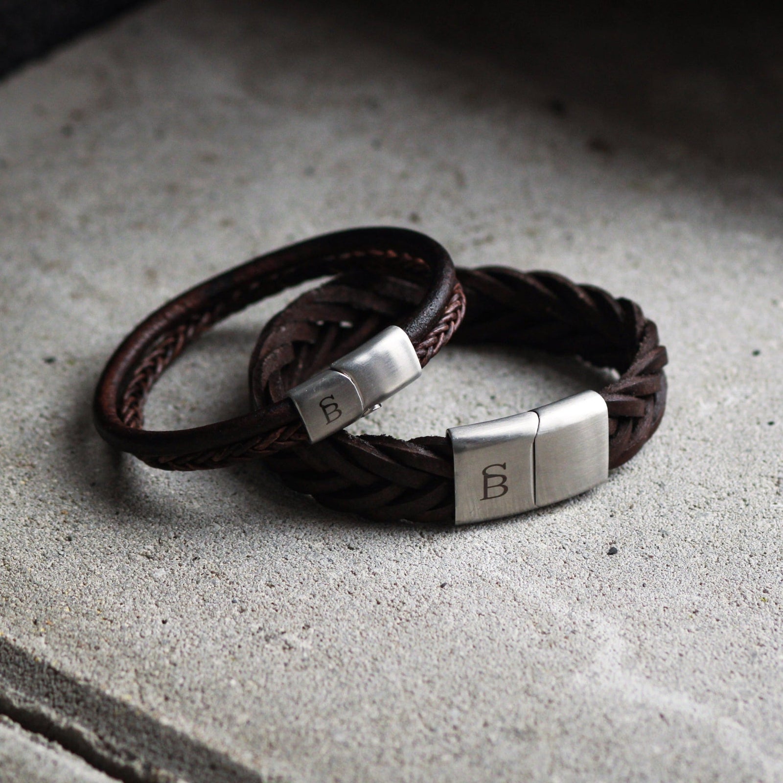 Denby - Brown - Double Stack Braided Leather Bracelet