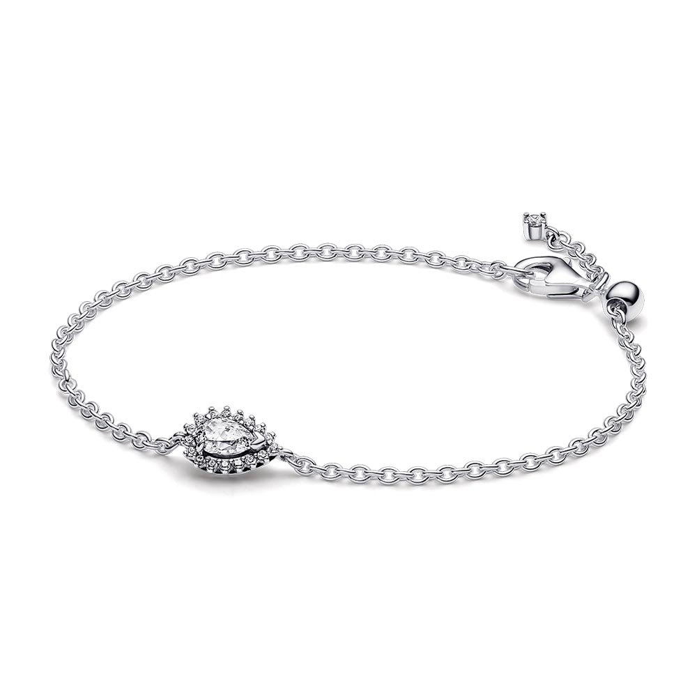Sterling silver bracelet with clear cubic zirconia and sliding clasp
