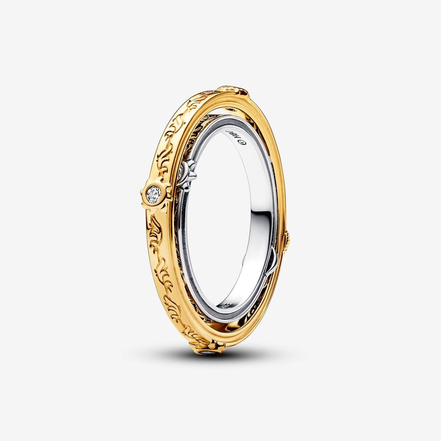 Game of Thrones Astrolabe spinning sterling silver and 14k gold-plated ring with clear cubic zirconia