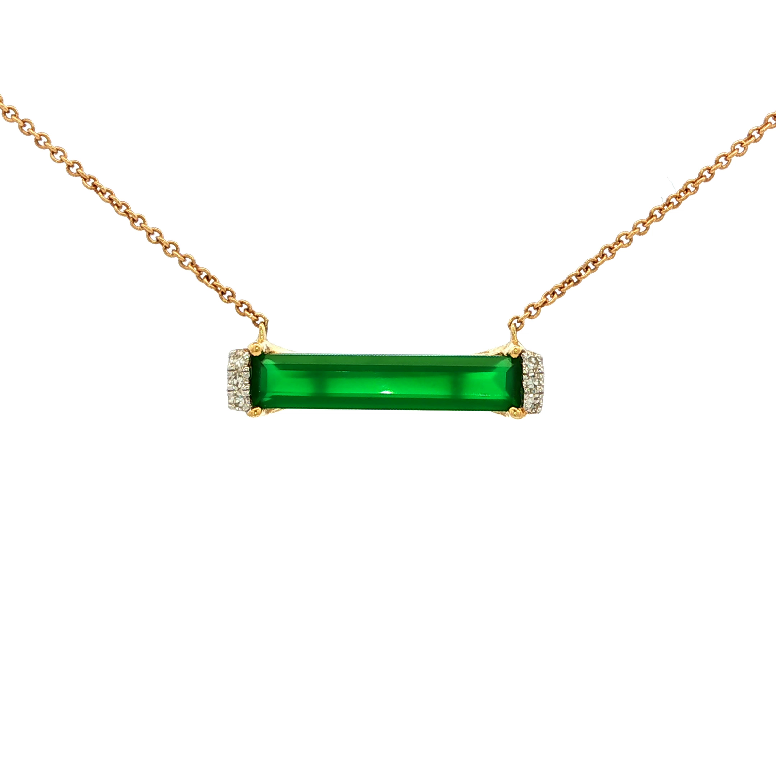Diamond and Green Onyx Necklace in Yellow Gold