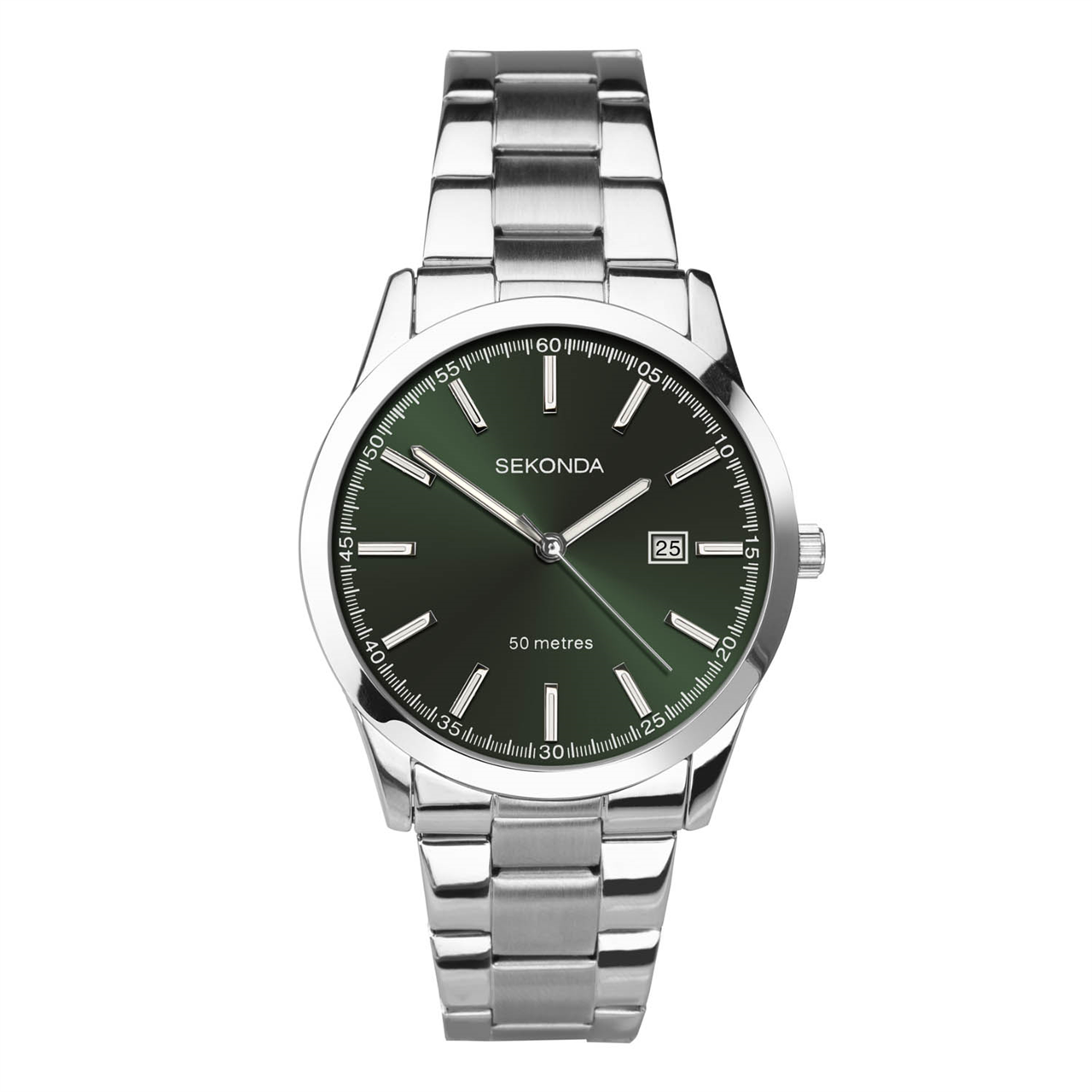 Sekonda Taylor Men's Watch | Silver Case & Stainless Steel Bracelet with Green Dial