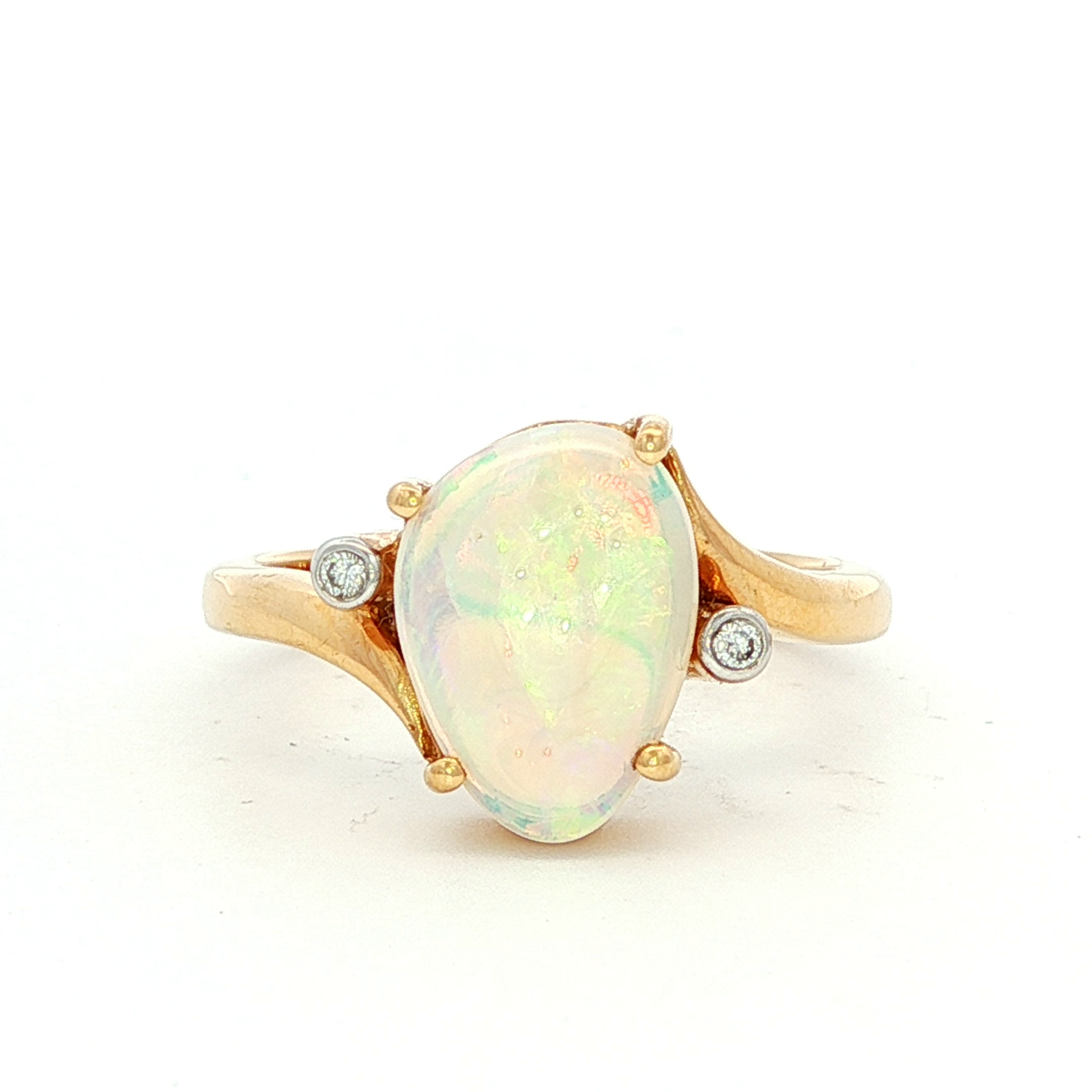 Solid Opal & Diamond Dress Ring in Yellow Gold