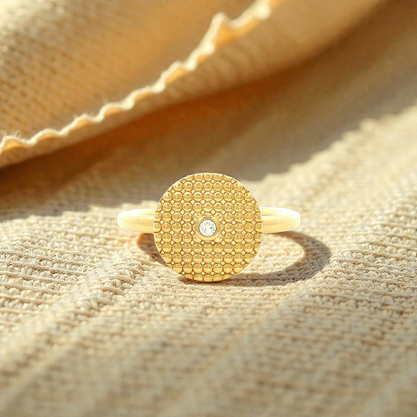 Textured Disc Dress Ring in Yellow Gold