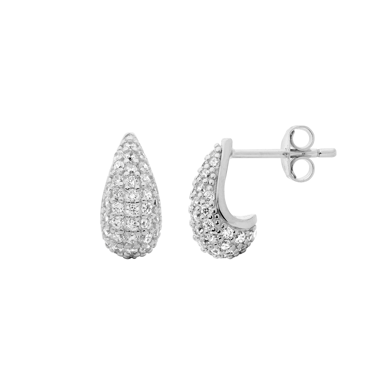Ellani SS WH CZ Pave 12mm Tear Drop Earrings