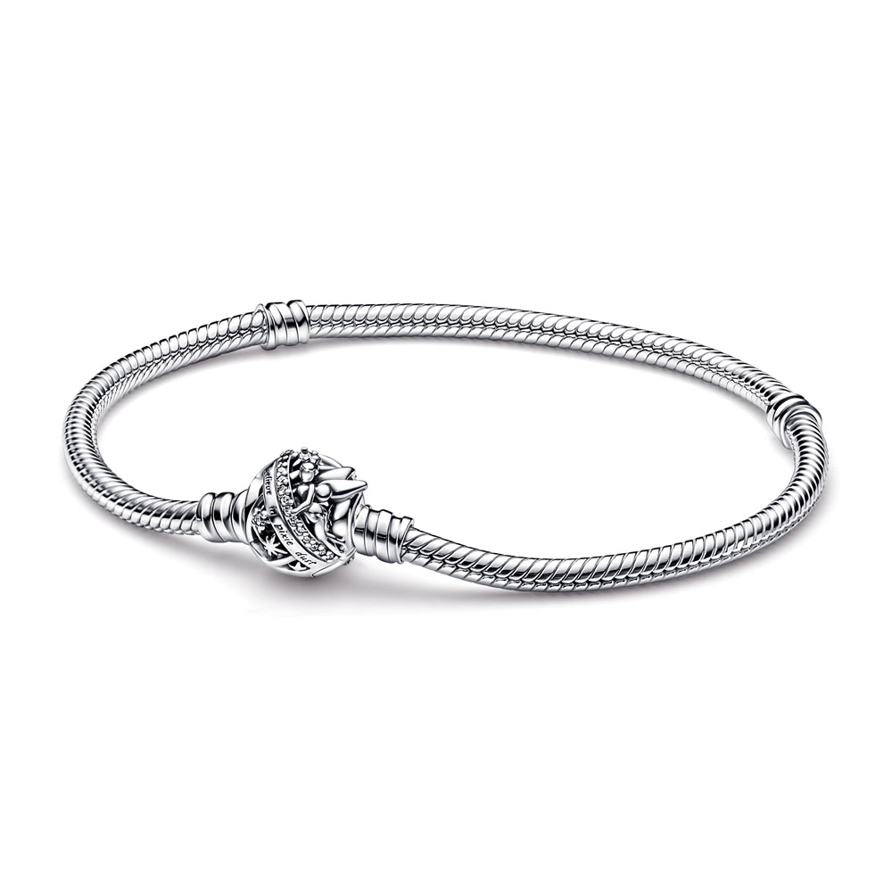 Disney Tinkerbell snake chain sterling silver bracelet with clear cubic zirconia