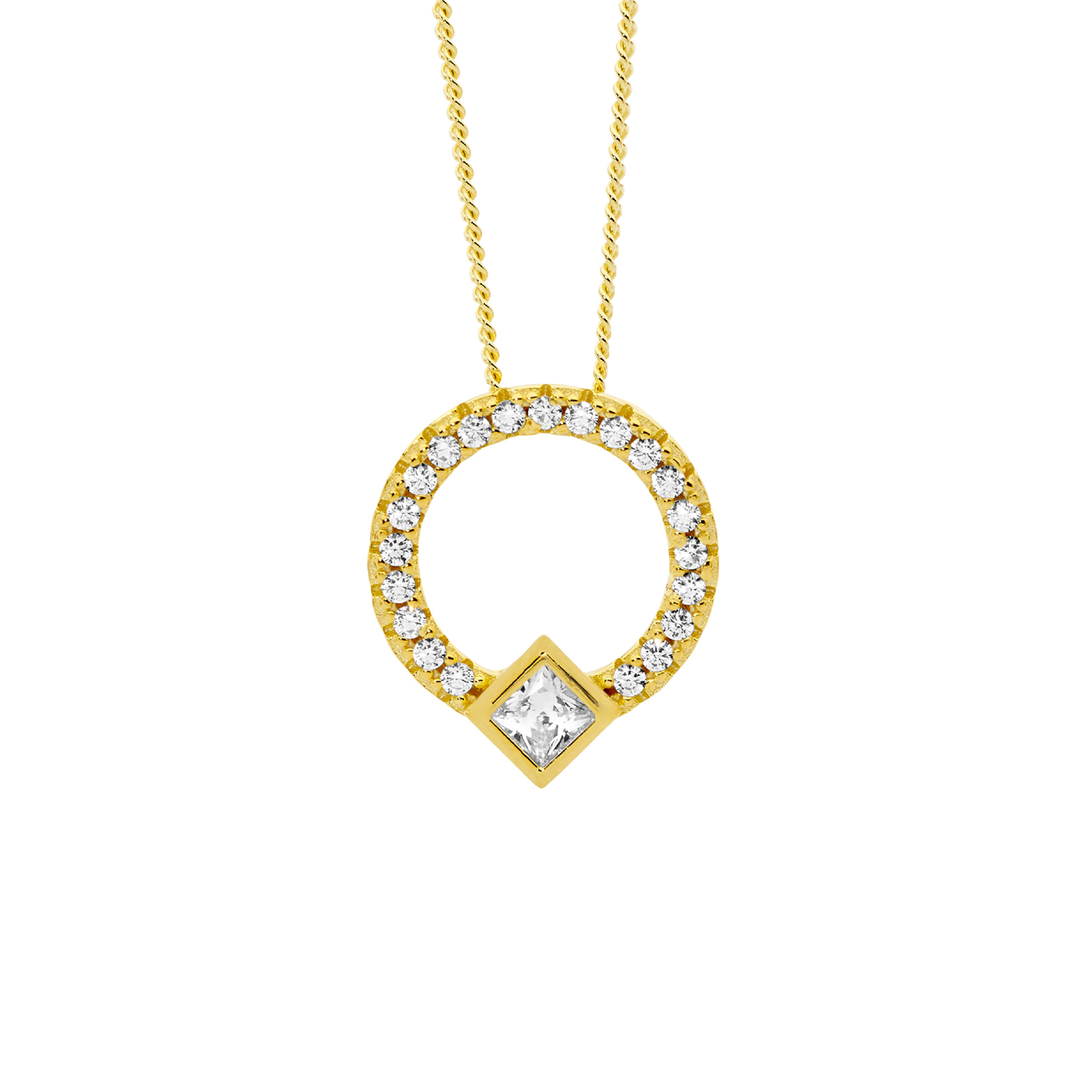 Ellani Circle Pendant with Princess Cut Bezel Set