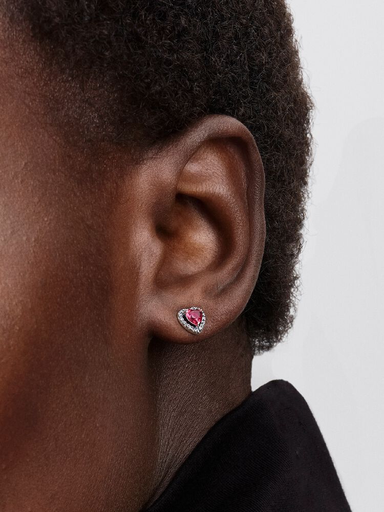 Pandora Elevated Red Heart Stud Earrings