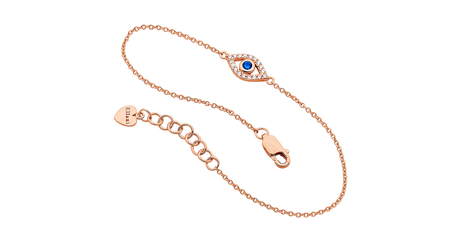 SS WH & blue CZ bezel set evil eye bracelet w/rose gold plating