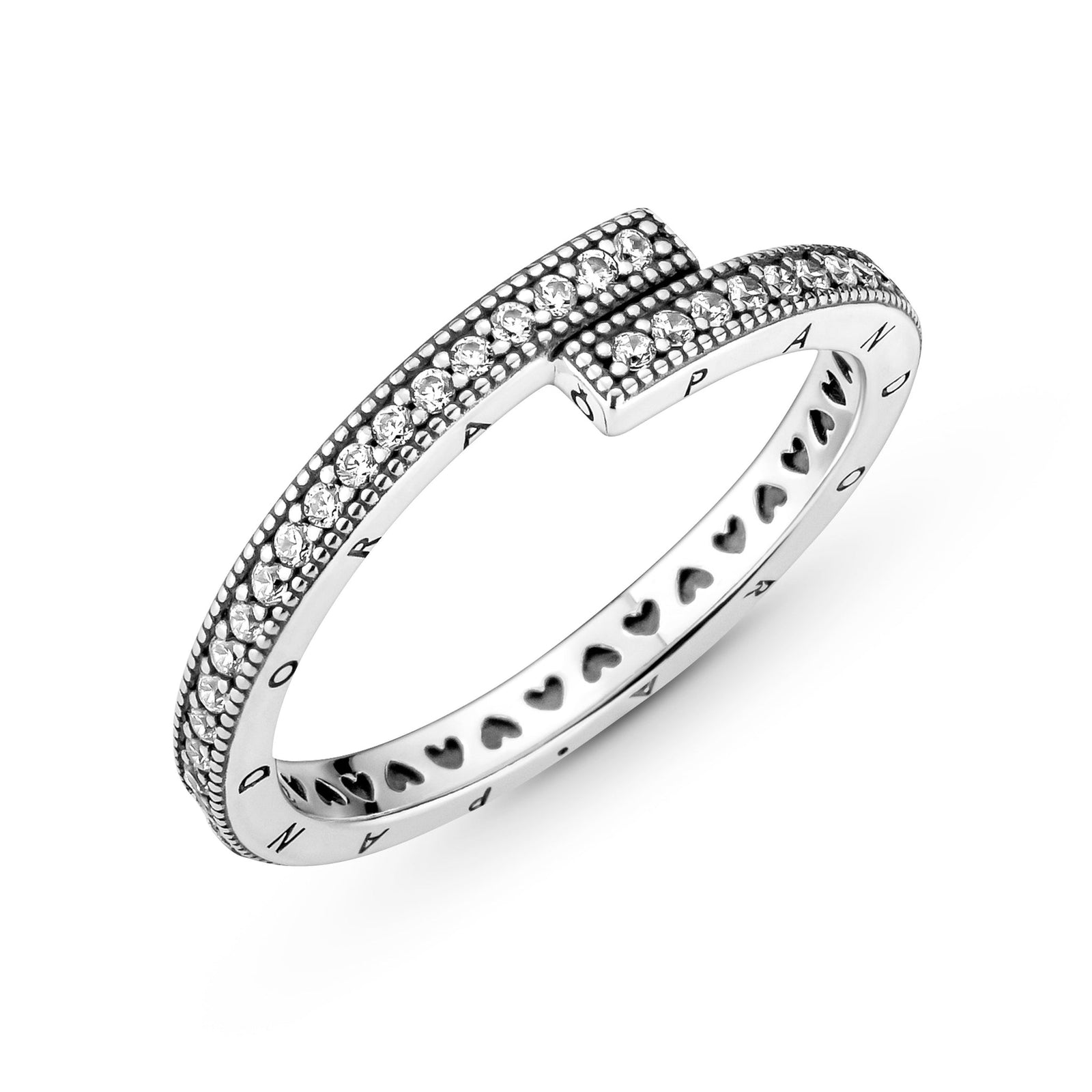 Pandora Rose Logo Stackable Cross-Over Ring w Pave