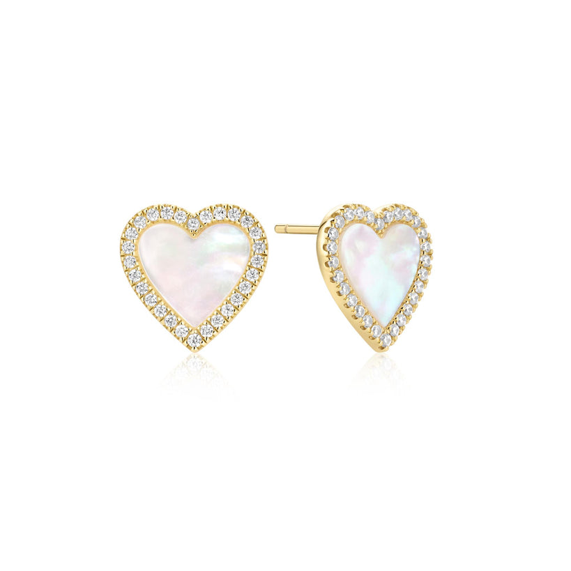 Ania Haie Gold Mother of Pearl Halo Heart Stud Earrings