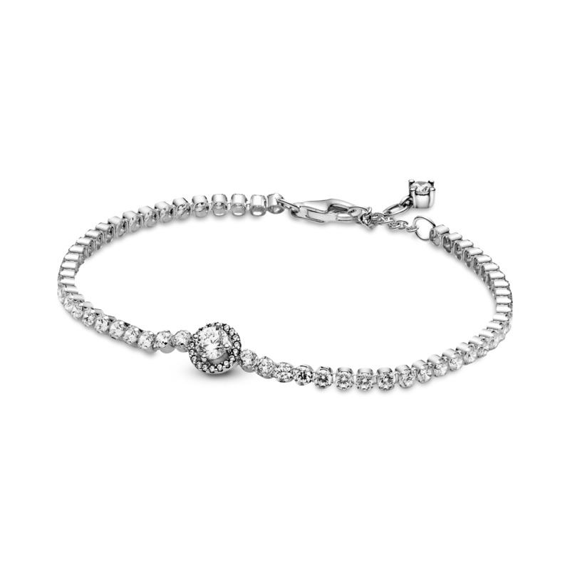 Sparkling Tennis Shining Circle Silver Bracelet w CZ