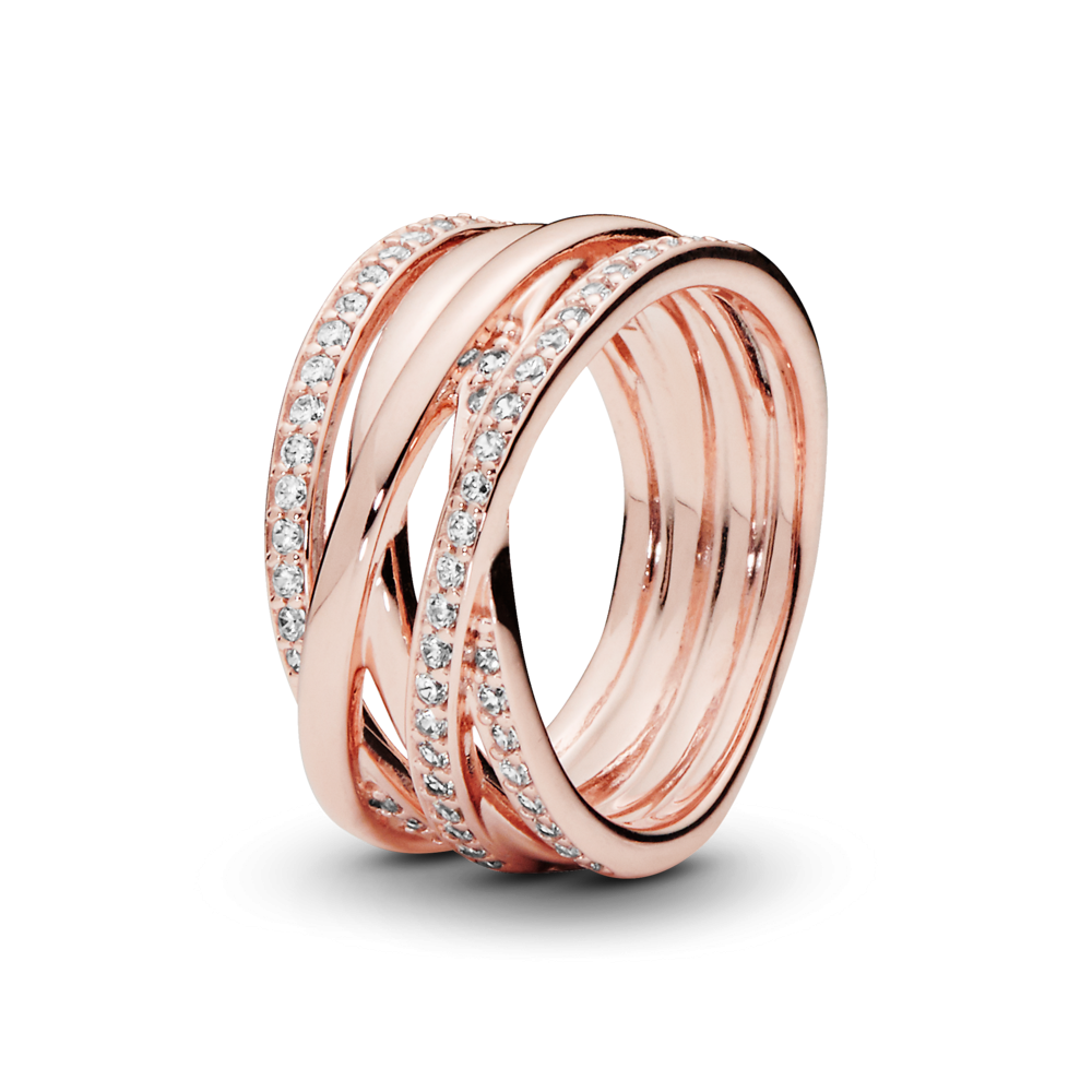 Entwined Strands Wide Silver Ring w CZ