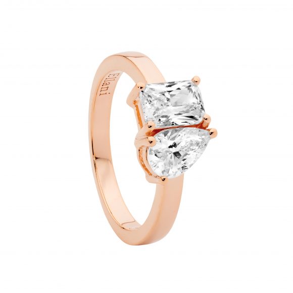 Ellani Emerald and Pear Cut CZ Ring
