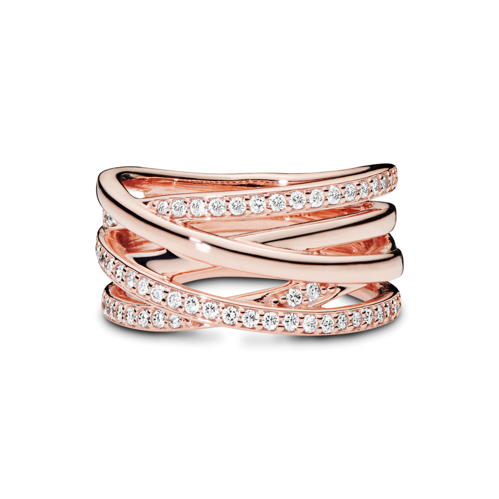 Entwined Strands Wide Silver Ring w CZ
