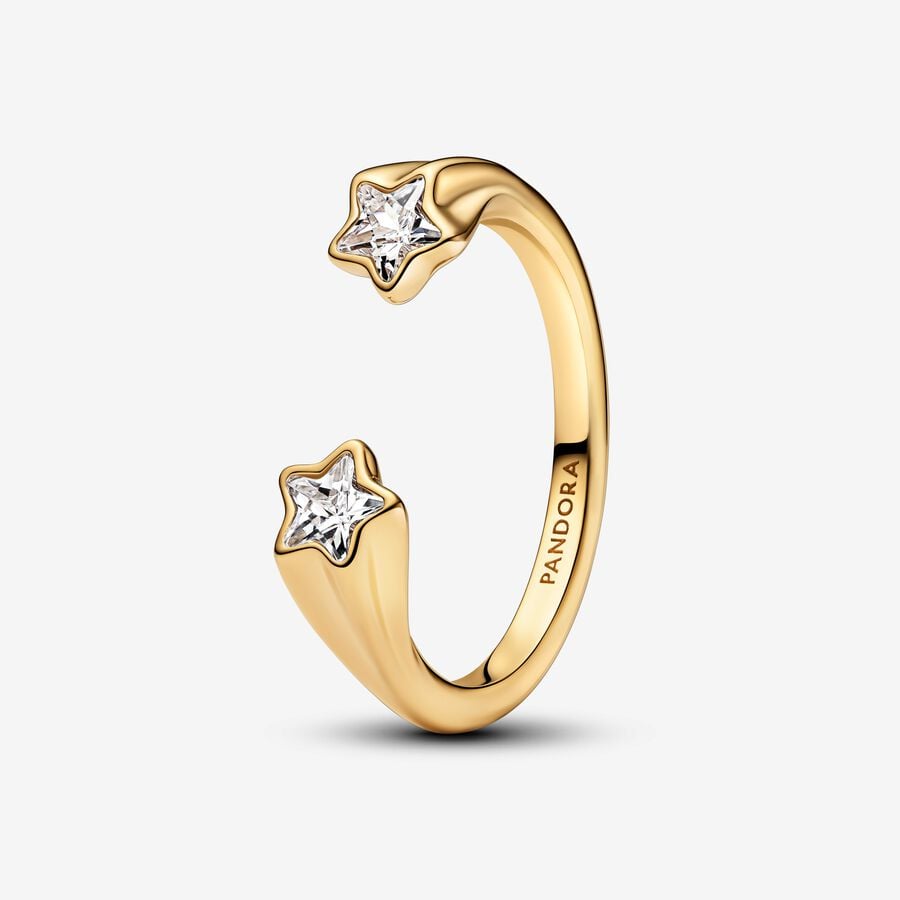 Shooting star sterling silver open ring with clear cubic zirconia