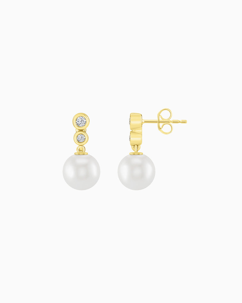 Eternal 9K Gold Lab Grown Diamond & Freshwater Pearl Stud Earrings