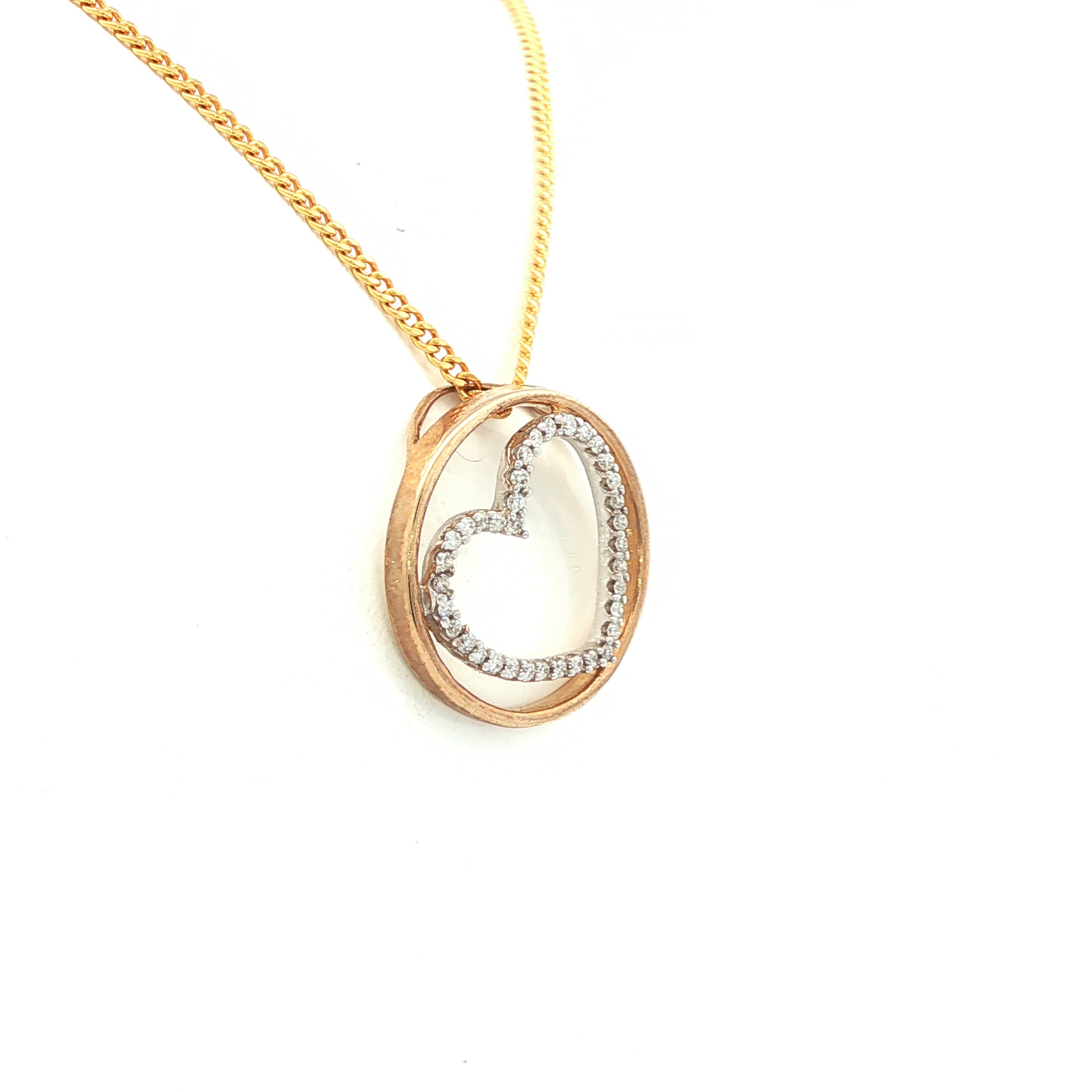 Yellow Gold Charm Necklace with Heart-Shaped Diamond Pendant