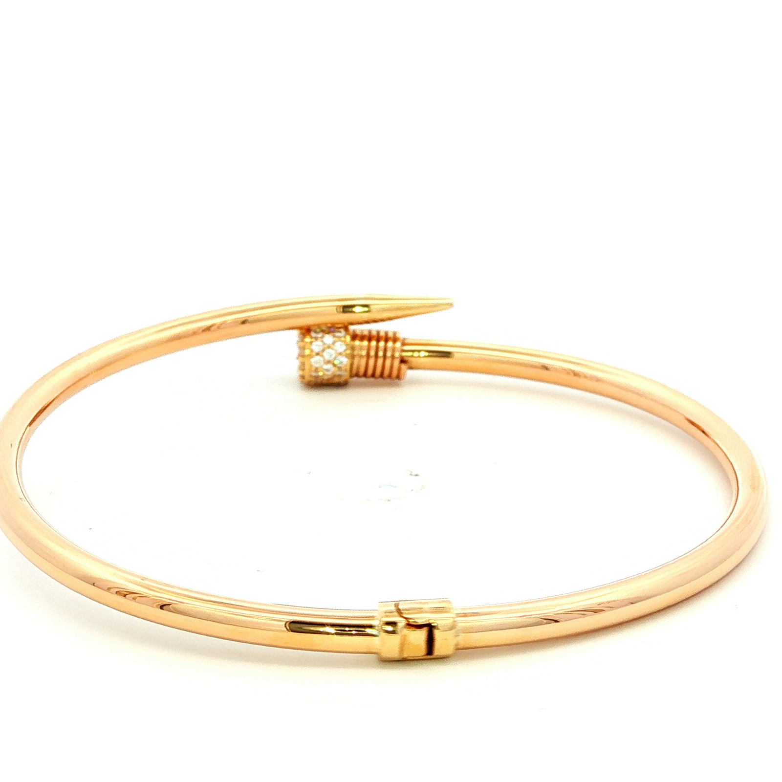 Hinged Noil Bangle Set with Cubic Zirconia in Yellow Gold