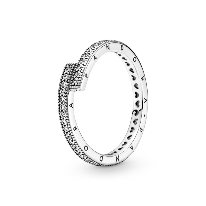 Pandora Rose Logo Stackable Cross-Over Ring w Pave