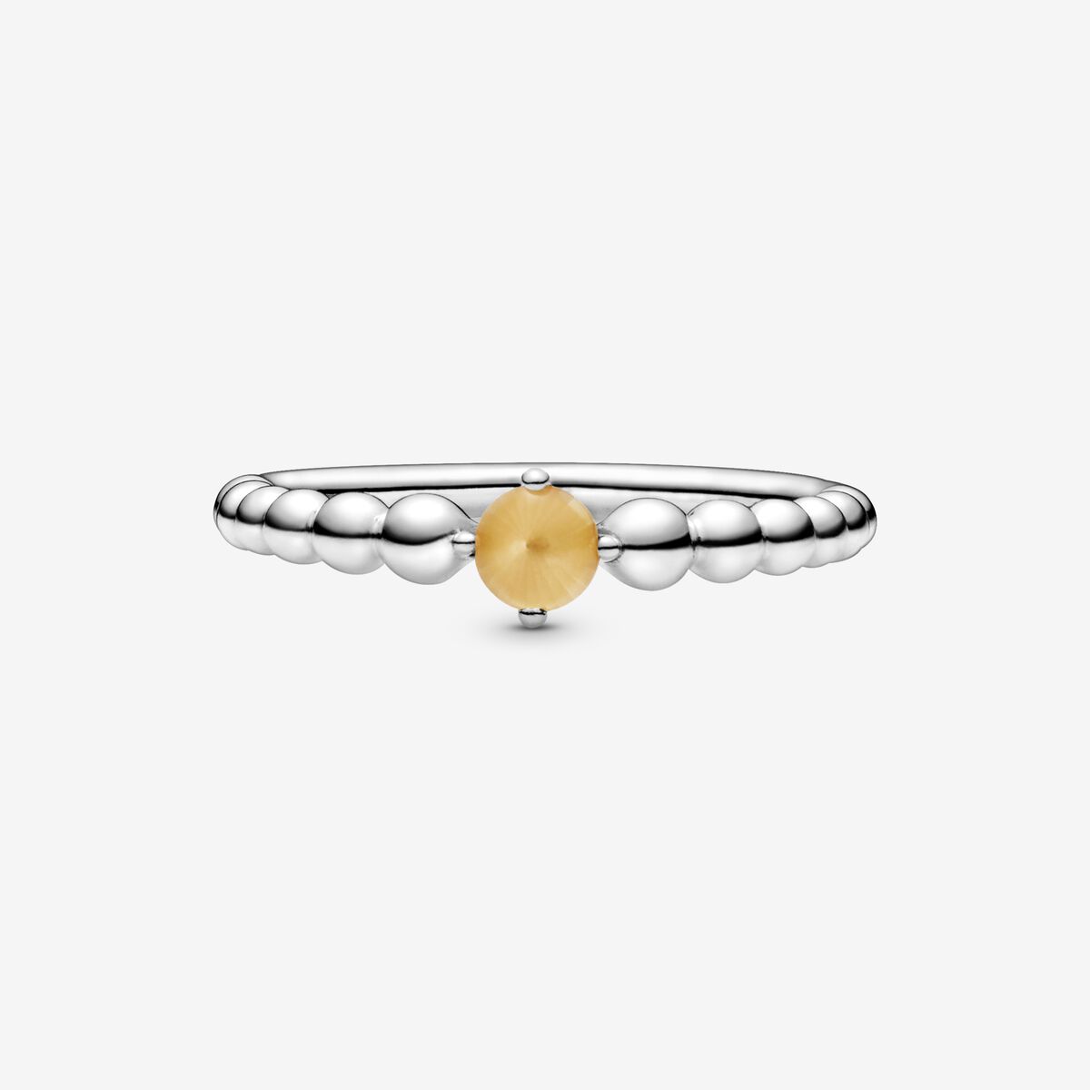 November Honey Coloured Silver Ring with Man-Made Honey Coloured Crystal